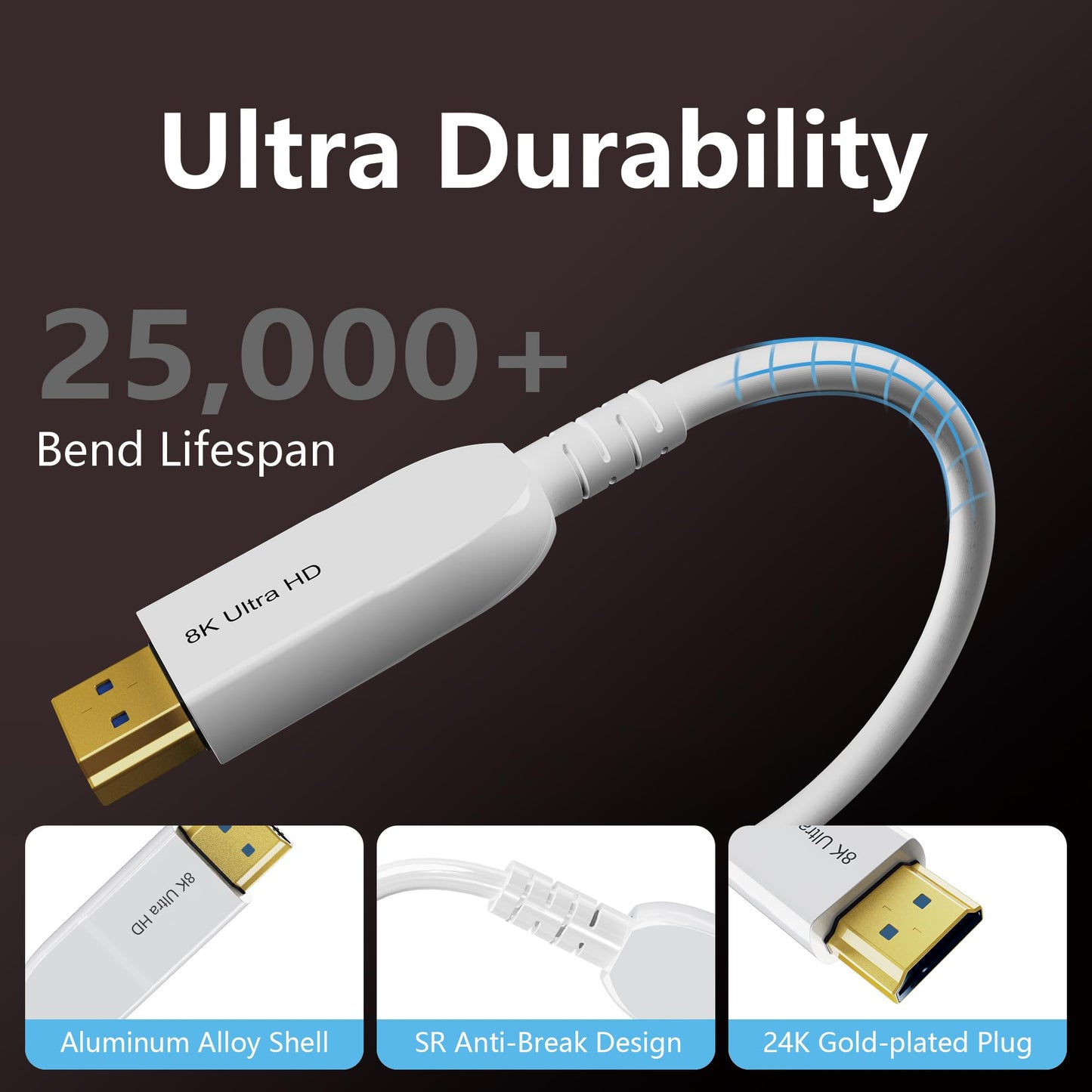 Anehmeta 8K Fiber Optic HDMI Cable 50FT, Long Active HDMI 2.1 Cable 48Gbps Ultra High Speed 8K@60Hz 4K@120Hz HDR10 eARC 3D HDCP 2.3 Compatible for Laptop, PC, Monitor, PS5, PS4, Xbox, HDTV, Projector