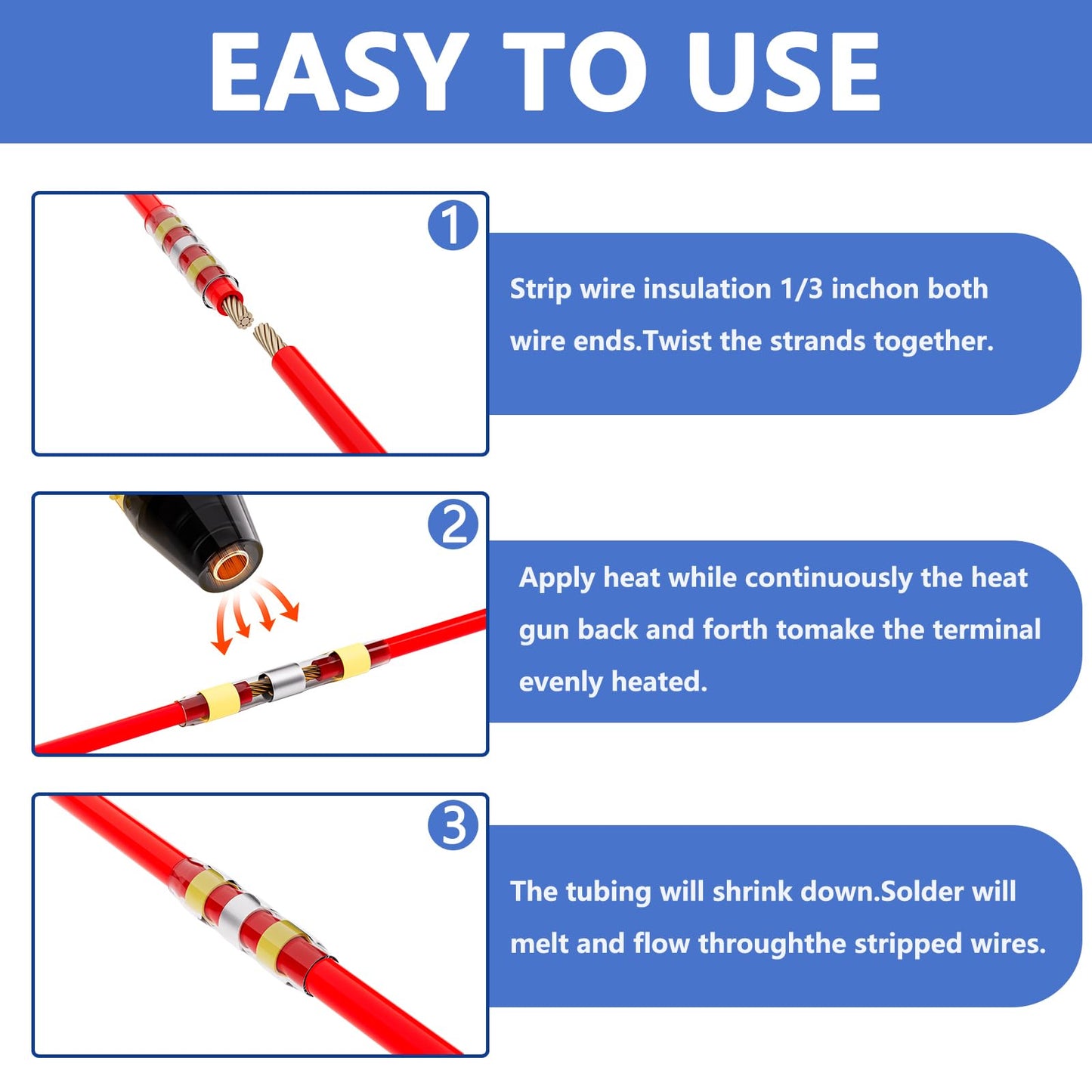 810 PCS Solder Seal Wire Connectors with Heat Gun, Self Soldering Heat Shrink Butt Connector, Waterproof Insulated Electrical Terminals Ideal for Marine, Automotive, Boat, and Truck Wiring