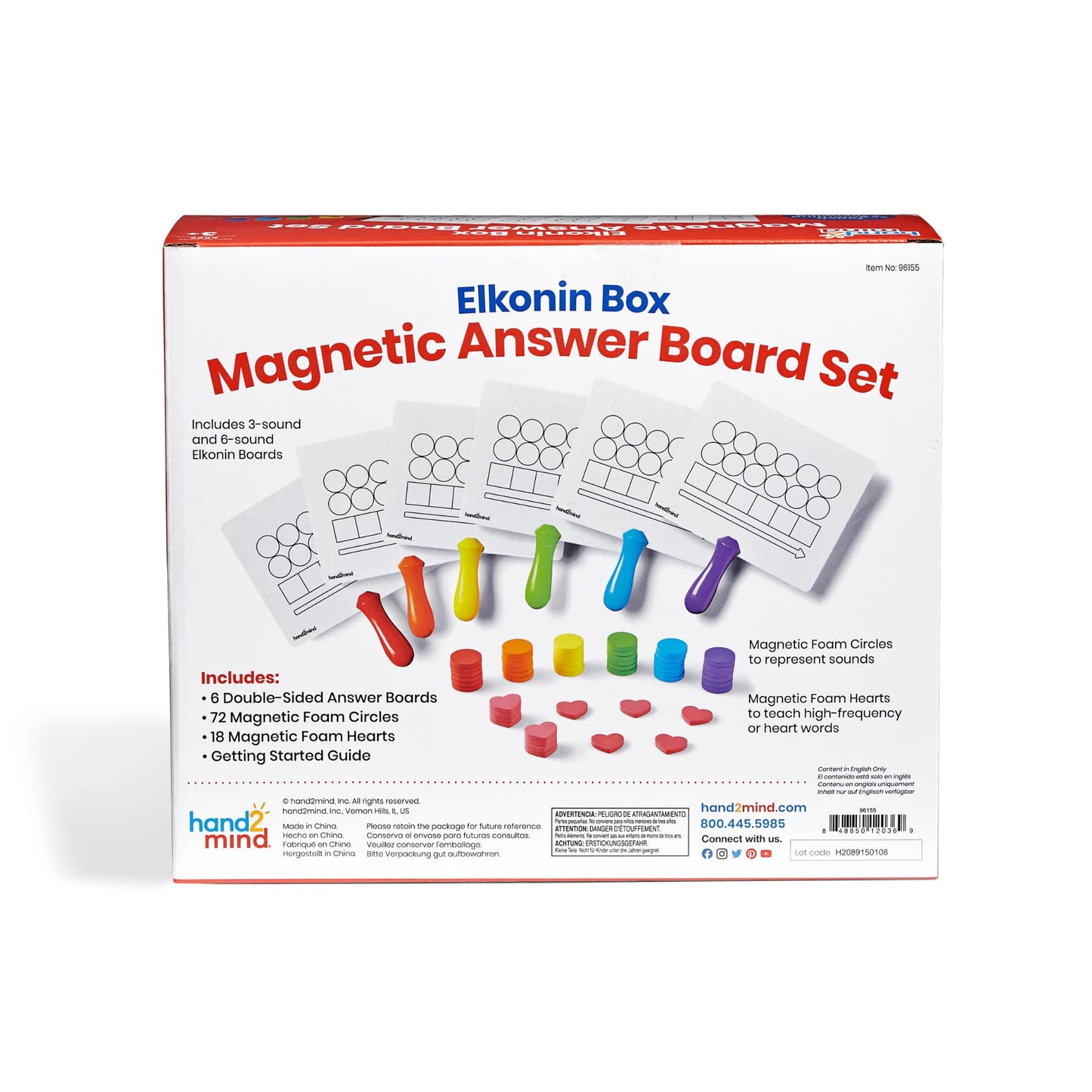 hand2mind Elkonin Box Magnetic Answer Board, Word Mapping Paddles, Elkonin Boxes Dry Erase Blending Board, Phonemic Awareness, Phonics Manipulatives, Science of Reading Classroom Materials (Set of 6)