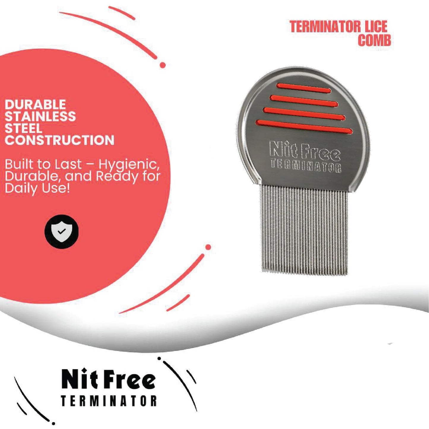 Nit Free Terminator Lice Comb, Professional Stainless Steel Comb for Head Lice Treatment, Pack of 6