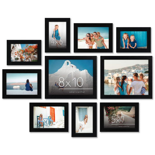 Americanflat Set of 10 Picture Frames with Shatter-Resistant Glass - Gallery Wall Frame Set with Two 8x10, Four 5x7 and Four 4x6 Frames - Signature Collection - Black