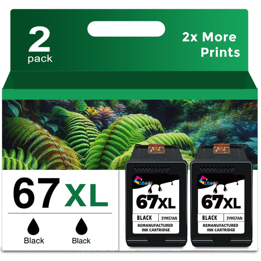 67XL Black Ink Cartridge Replacement for HP 67 Black Ink Cartridge HP67 XL HP67XL for 2700 2700e 2752 2752e 2742e 2755e 4100 4100e 4152e 4155e 6000 6055e 6400 6458 6458e 6455e Printer(2 Pack)