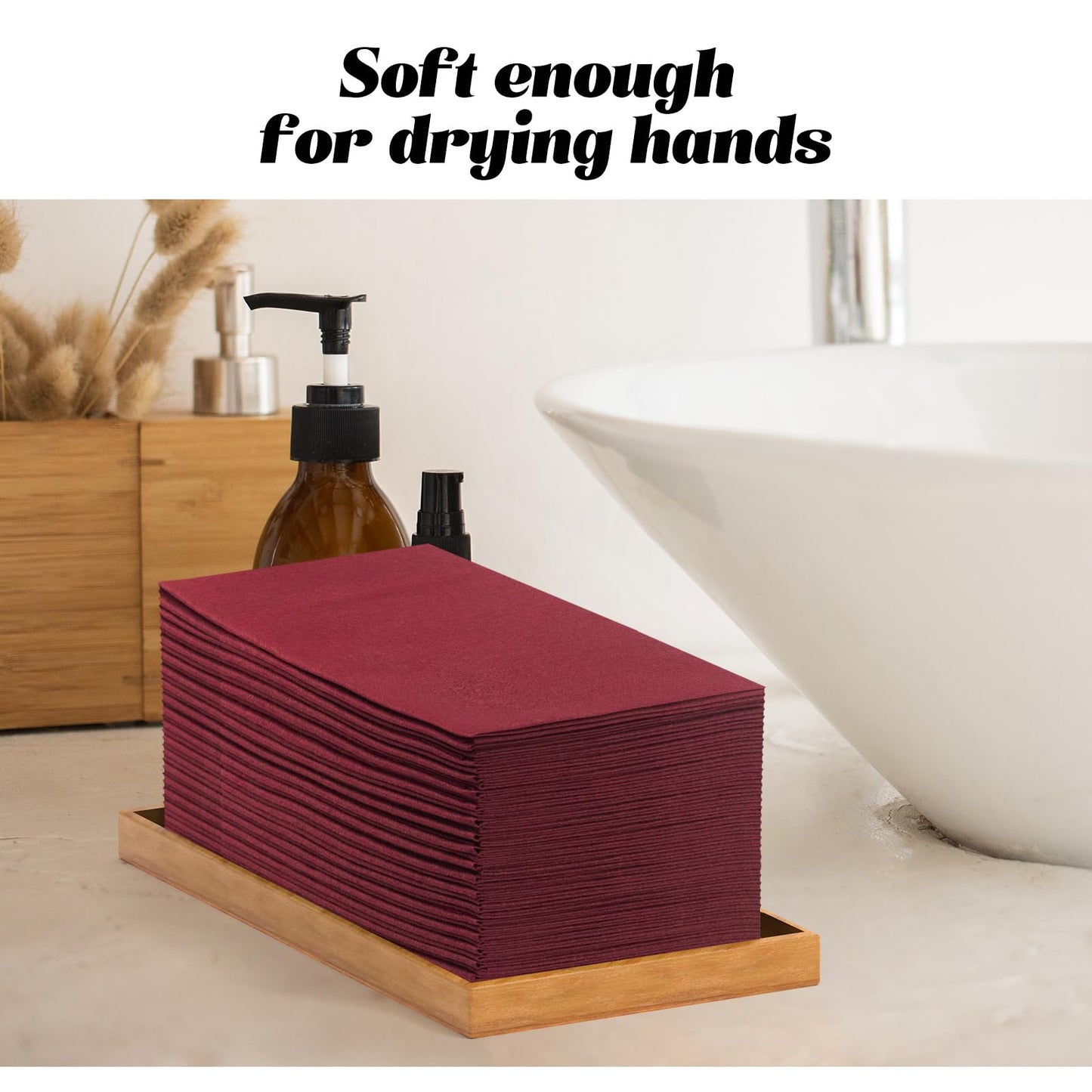 KAMMAK Burgundy Napkins Disposbale Wine Red Cloth like Paper Dinner Napkins with Pocket 100 Pack Guest Hand Towel for Party Decoration, Wedding Reception, Bathroon, Restaurant (16.5 x 16.5 inch)