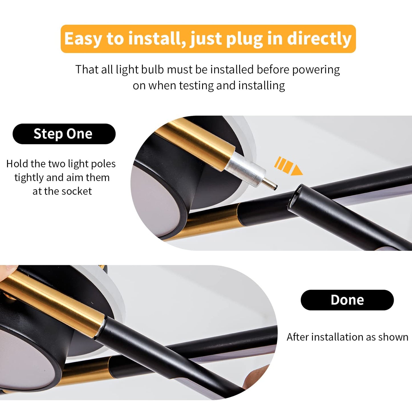 LED Ceiling Light Fixture Modern Black and Gold Industrial Sputnik Ceiling Light Decorative Lighting Dining Room Living Room Bedroom Light 23.6 inch 4000K