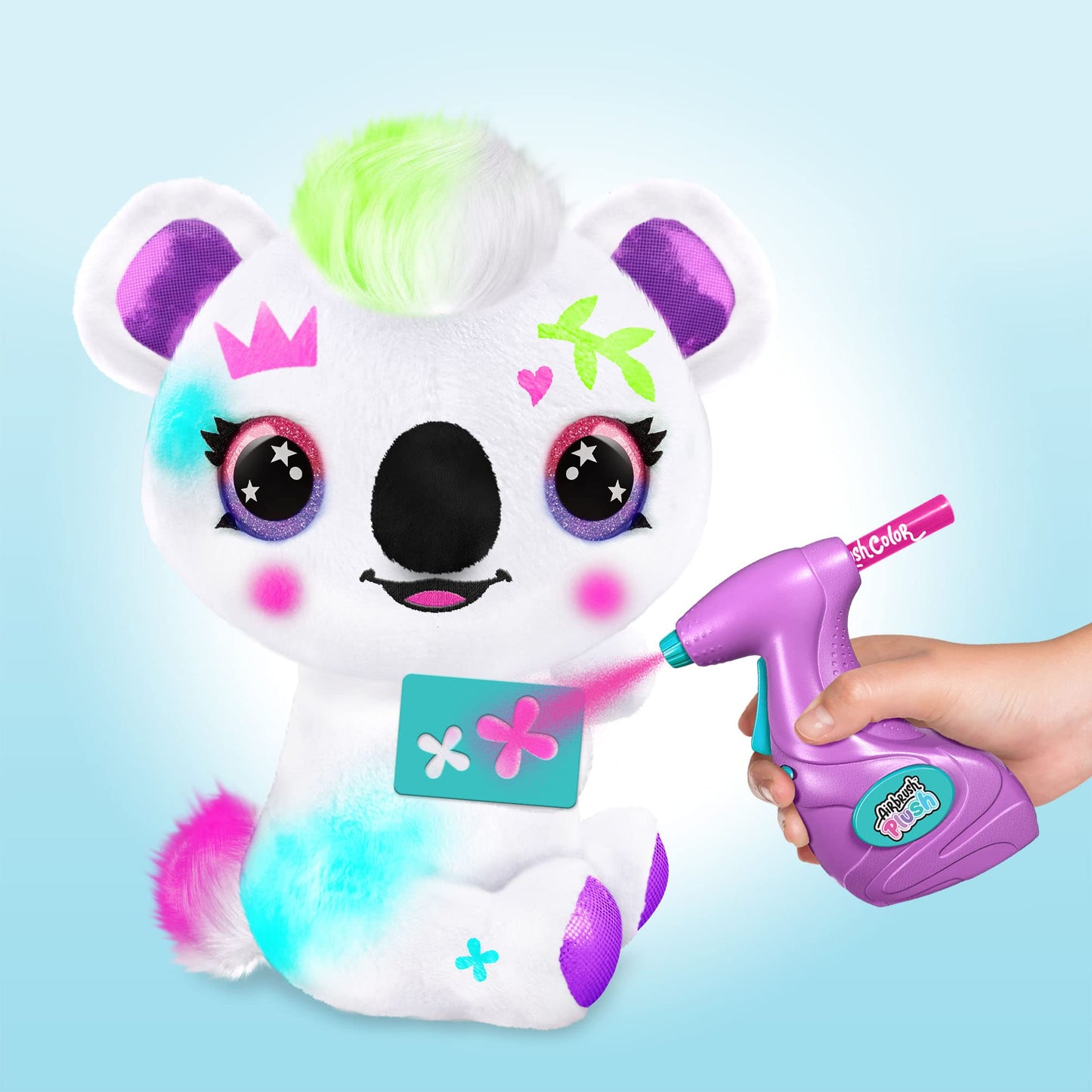 Canal Toys Personalize Airbrush Plush Large Koala! Decorate, wash, repeat! Customize your own spray art plush with markers, battery powered airbrush and 100+ stencils. Ages 6+