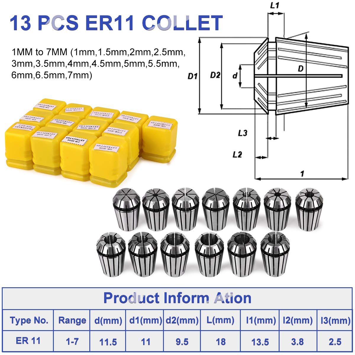CNC Spindle, MYSWEETY 500W Air Cooled 0.5kw Milling Motor and Spindle Speed Power Converter and 52mm Clamp and 13pcs ER11 Collet for DIY Engraving