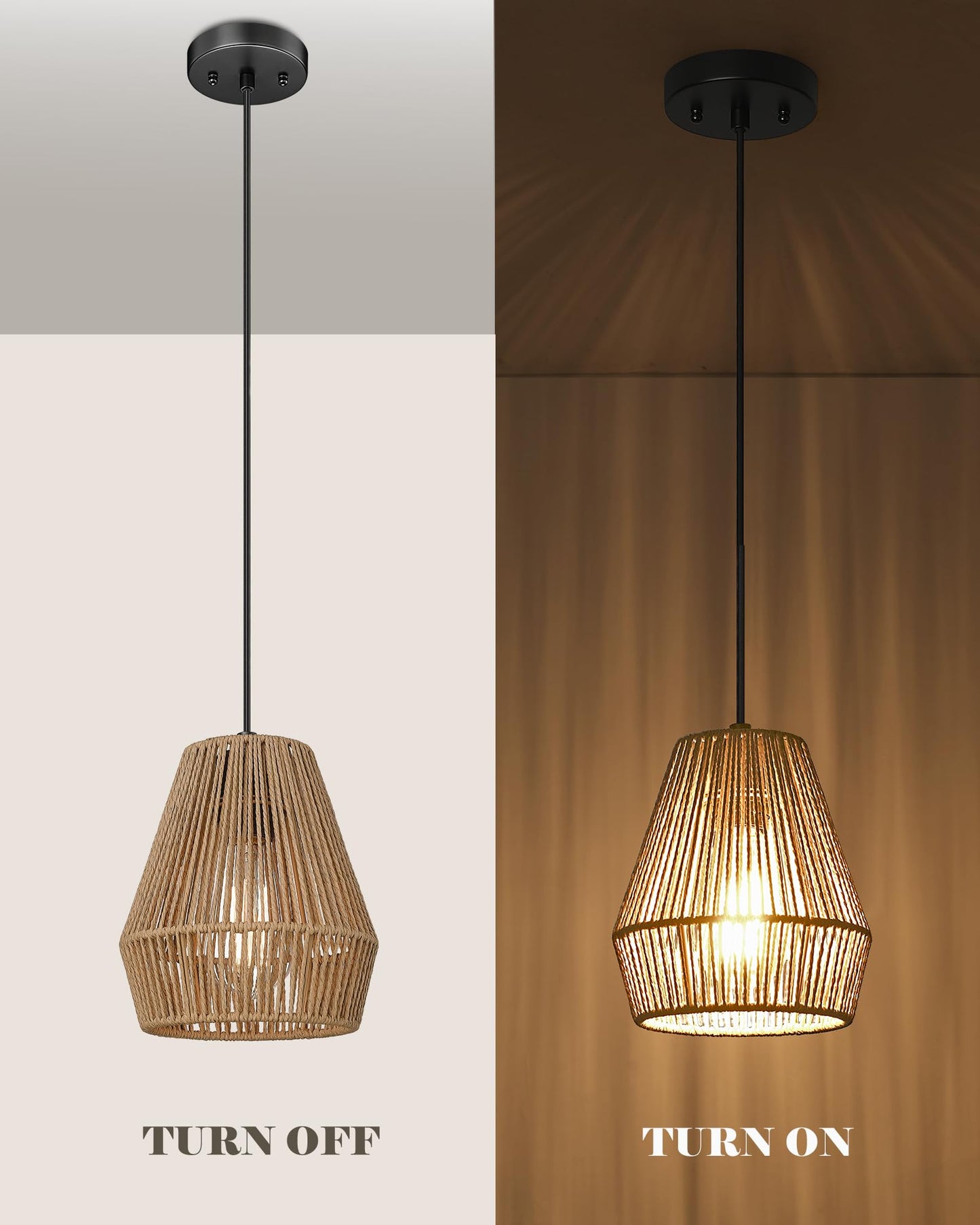 ELYONA 3 Pack Woven Pendant Lights, 7” Modern Boho Hanging Lamp with Handwoven Woven Rattan Shade, Adjustable Farmhouse Coastal Pendant Light Fixtures for Kitchen Island,Dining Room,Bar, Foyer Hallway