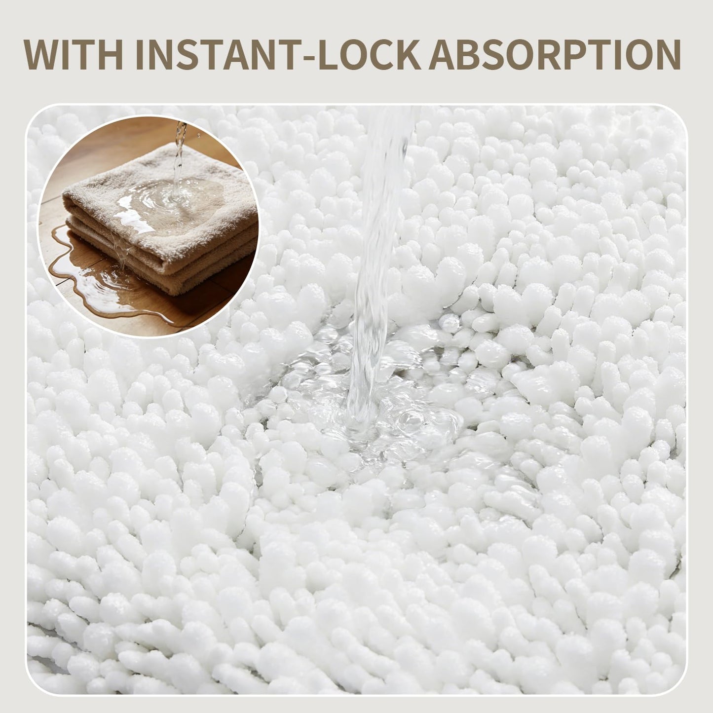 Ruggnovea Bathroom Rugs Non Slip Washable 60x24, Extra Thick Soft Chenille Absorbent Bath Mat, High Density Barrier Non Slip Backing, Quick Dry Plush Shaggy Floor Carpet for Tub&Shower, White