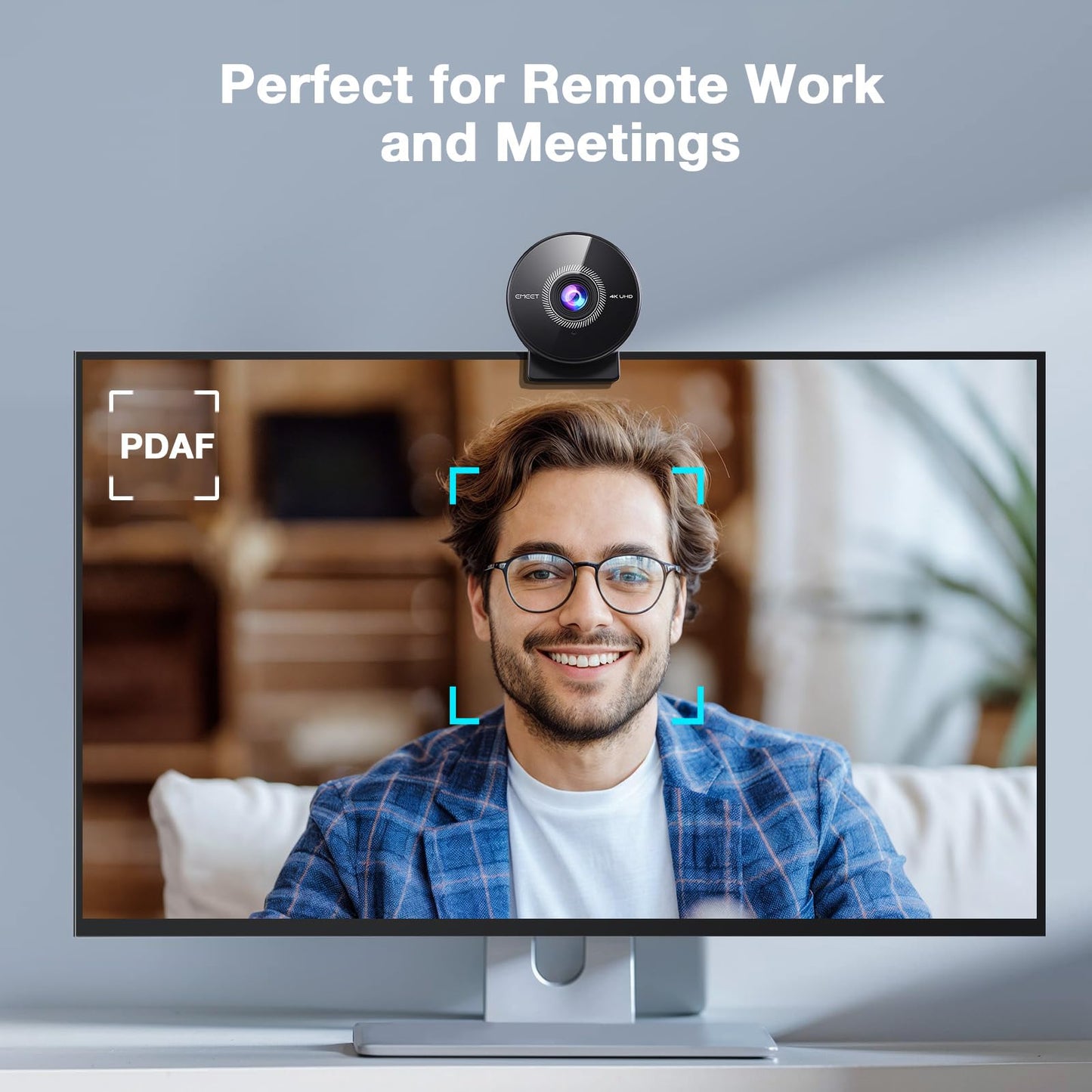 EMEET C950 4K Webcam for PC - 8 Megapixels 4K UHD, PDAF Autofocus, Noise-Canceling Mic, 70° FOV, 1080P@60FPS, Privacy Cover, USB 2.0 Plug&Play, No Tripod Hole, Ideal Webcam for Zoom/Teams/Google Meet