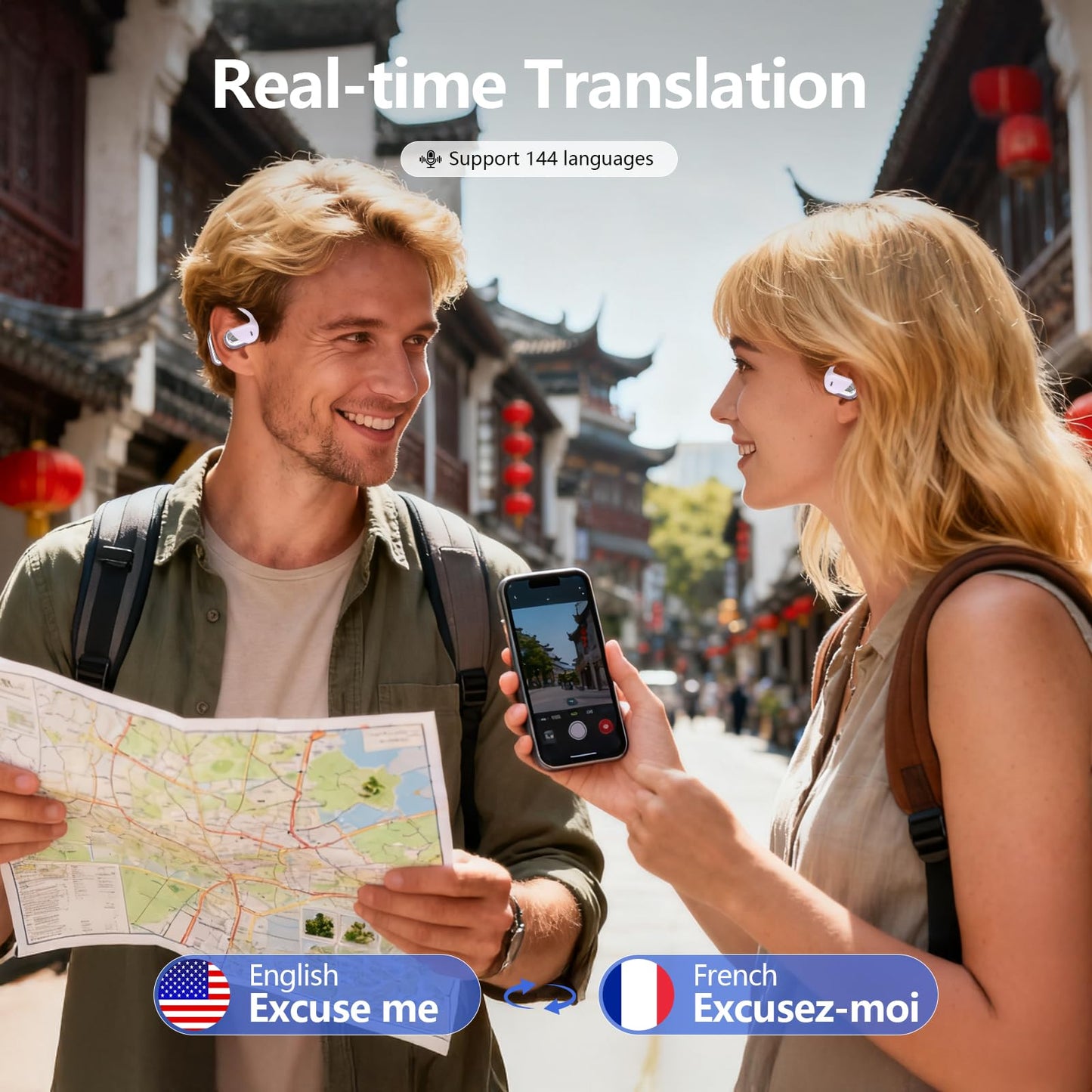 gidosha Open Ear Bone Conduction Headphones，,Over Ear Earbuds with Ergonomic Earhook,Bluetooth Headphones 5.4 with Smart Digital Display,50H Playtime AI Translation Earbuds Real Time