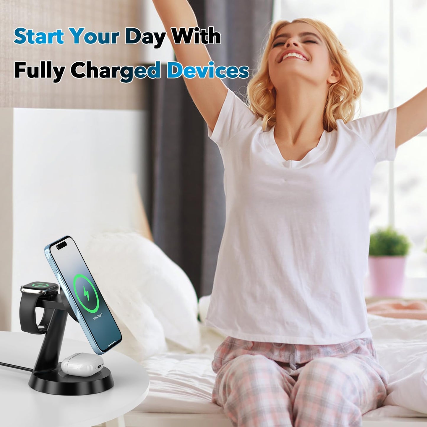 3 in 1 Wireless Charging Station for Apple, Charger Stand for Multiple Apple Devices, Wireless Charging Station for iPhone 16/15/14/13/12 Series, Wireless Charger for AirPods, iWatch Series (Black)