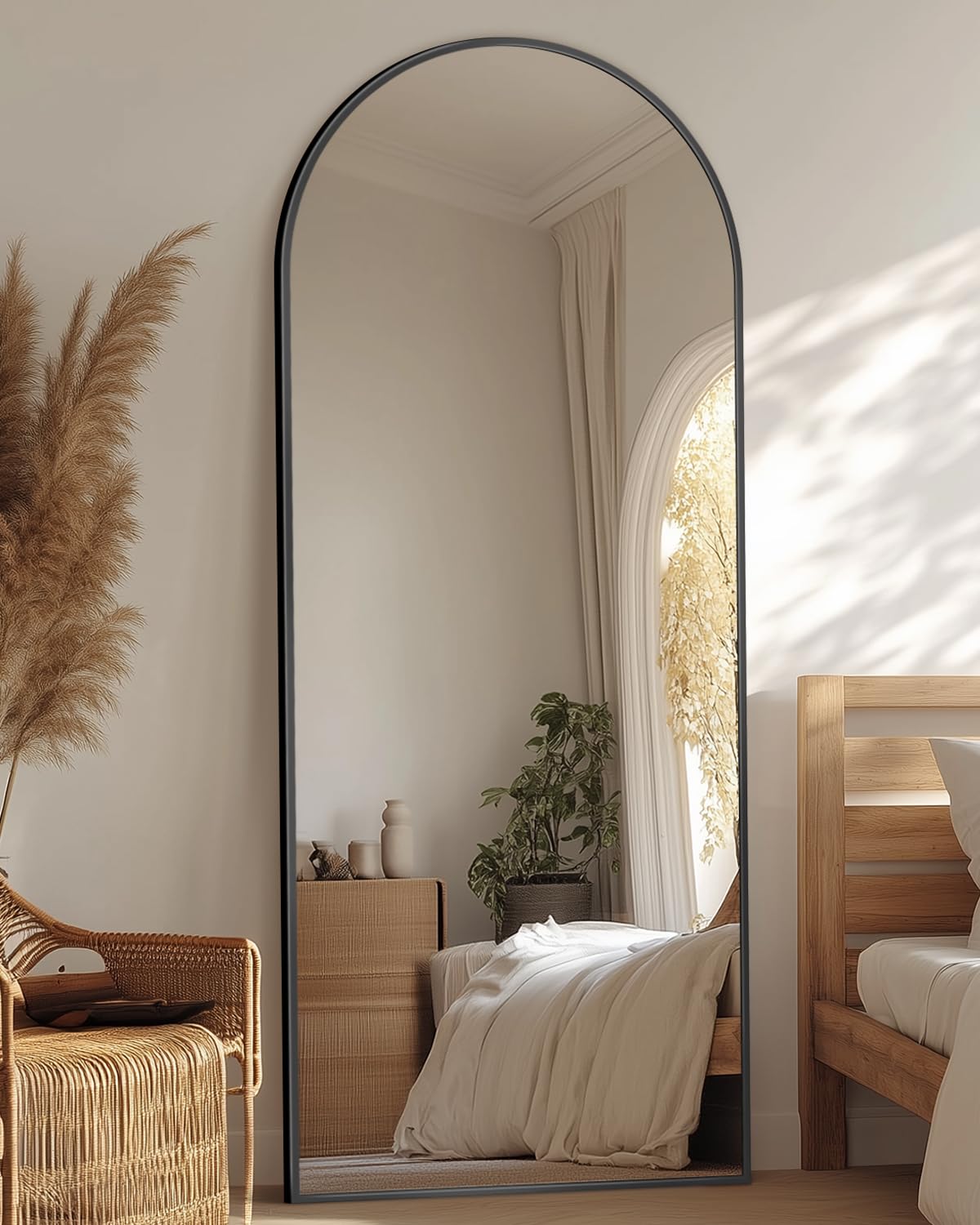 Antok Arched Full Length Mirror, 56"x14" Black Metal Frame Floor Mirror for Bedroom Living Room, Freestanding/Wall Mount/Leaning