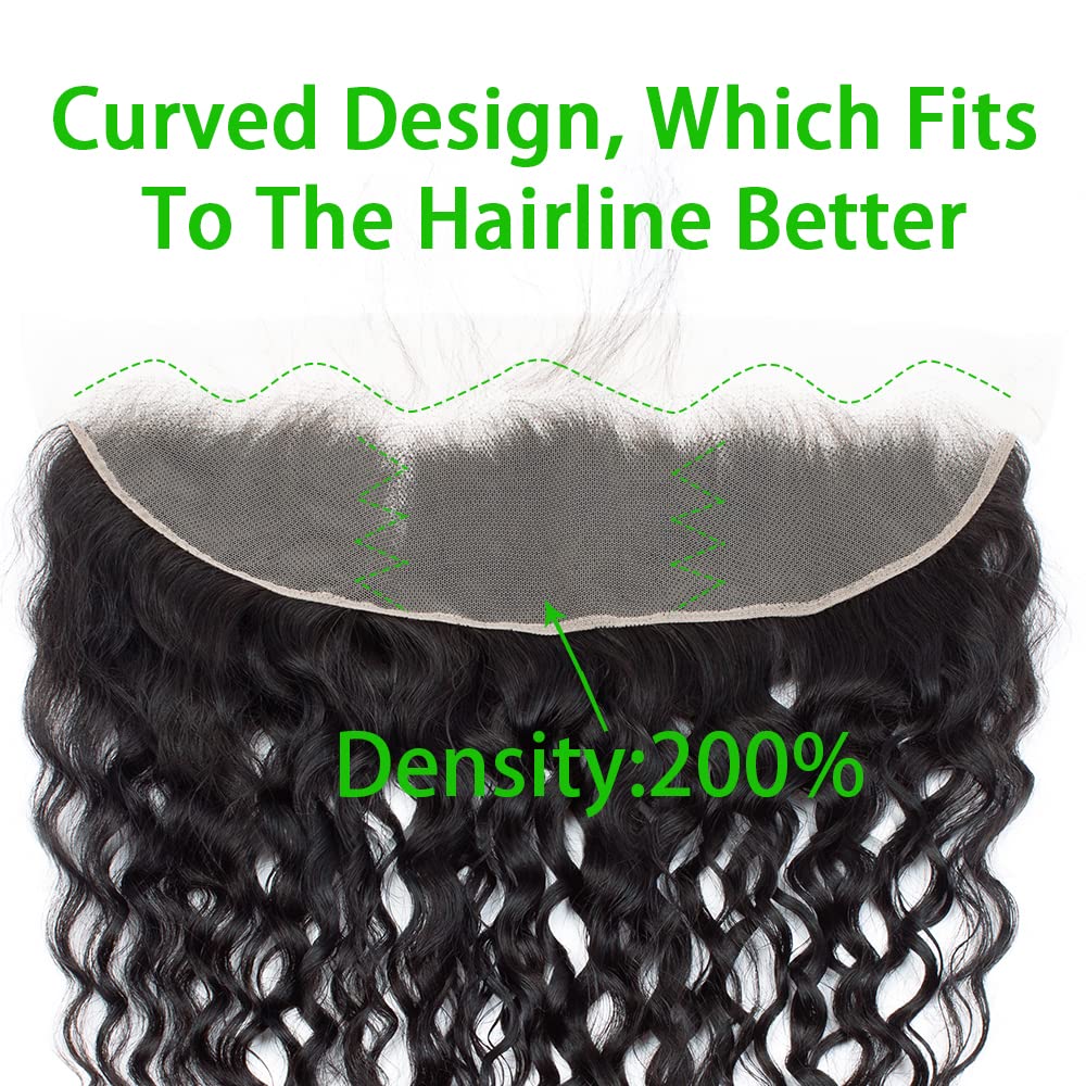 Lace Frontal Closure 13x4 Ear to Ear HD Transparent Lace Frontal Water Wave Brazilian Virgin Human Hair Extensions Frontal Bleached Knots Pre Plucked With Baby Hair Natural Color 18 Inch