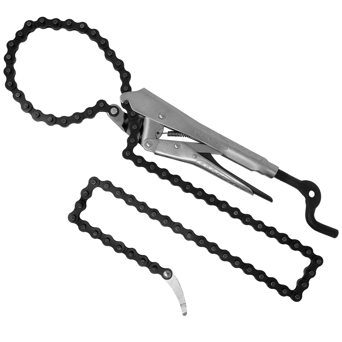 Strong Hand Tools Locking Chain Pliers, Removable 48″ Chain, Holds Up To 14" Diameter Pipes, Unique Easy Open Crank Handle, Quick Release Trigger, PFC1048