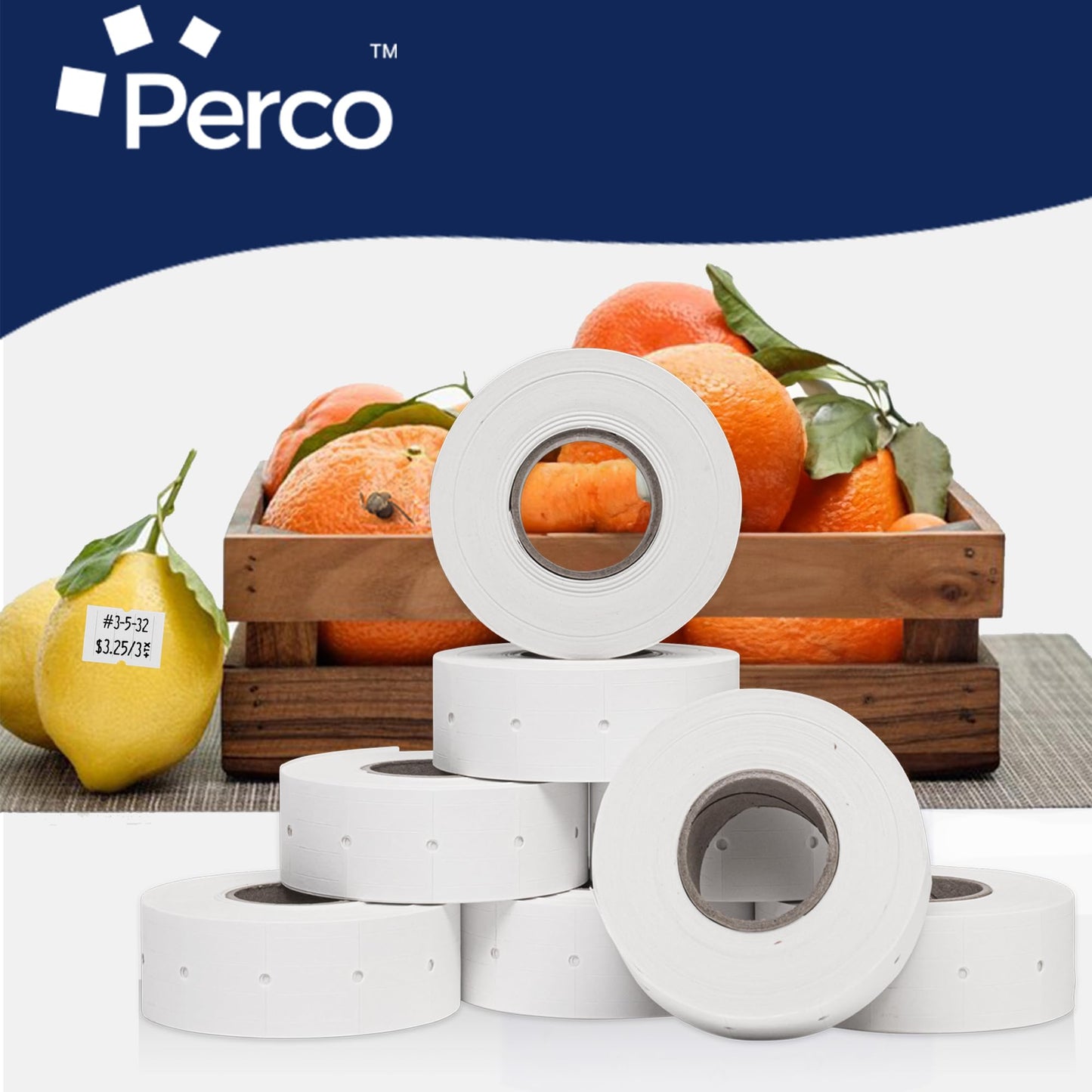 Perco 2 Line White Labels - 6,000 Blank Price and Date Gun Labels for Perco 2 Line Price and Date Guns - 8 Rolls, 1 Sleeve - Made in USA