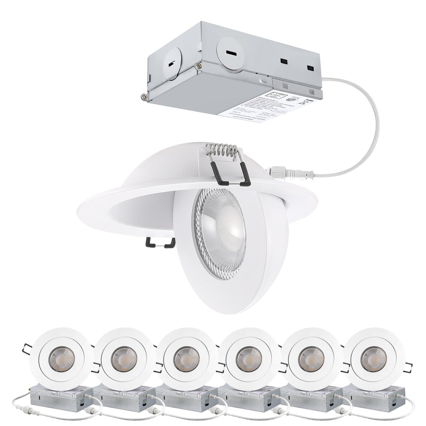 POPANU 4inch Gimbal LED Recessed Light Recessed LED 4 inch White Swivel Gimbal Canless Light 360° Rotation 90° Tilt 4" 9W Eyeball Lighting Dimmable Adjustable Can Spotlights 5CCT White 4 inch 6 Pack