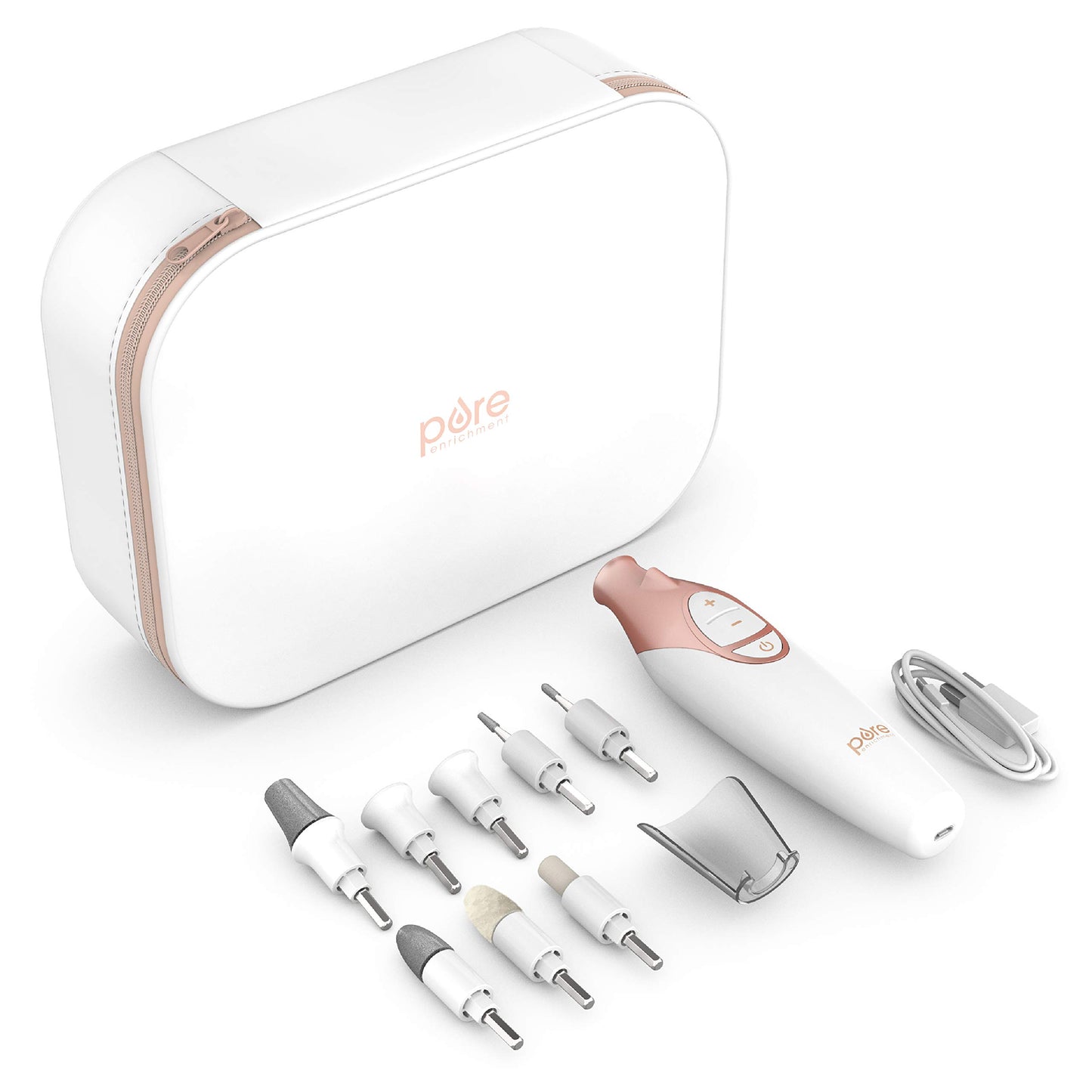 Pure Enrichment PureNails Luxe Rechargeable Manicure Set - Cordless Portable Electric Nail Drill for Acrylic Gel Nails, Manicure Pedicure with 9 Sapphire Filing Attachments and LED Grooming Light