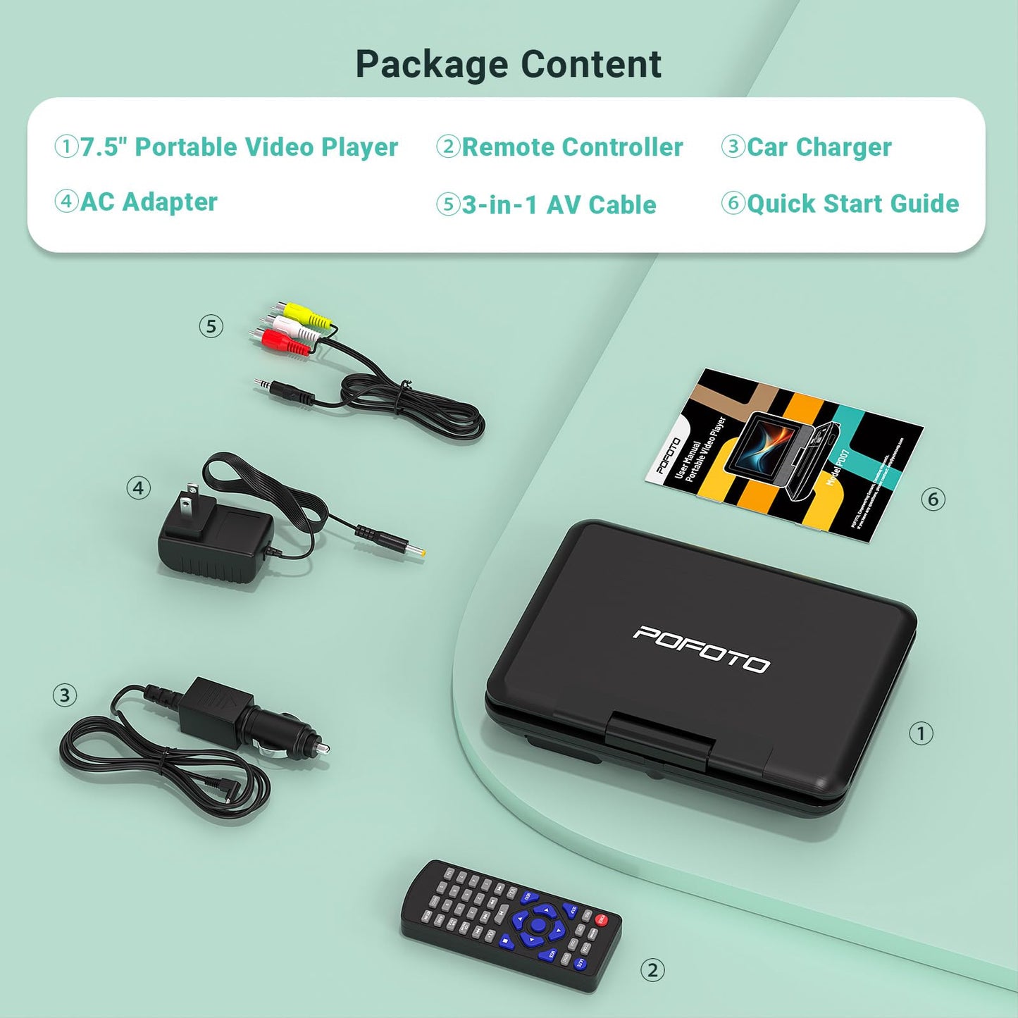 9.5" Portable DVD Player for Kids and Car with 7.5" Swivel Screen, 4-6 Hours Working Time, Car DVD Player with Dual Speakers, Remote Control, Support Sync TV, Region Free USB/SD/AV