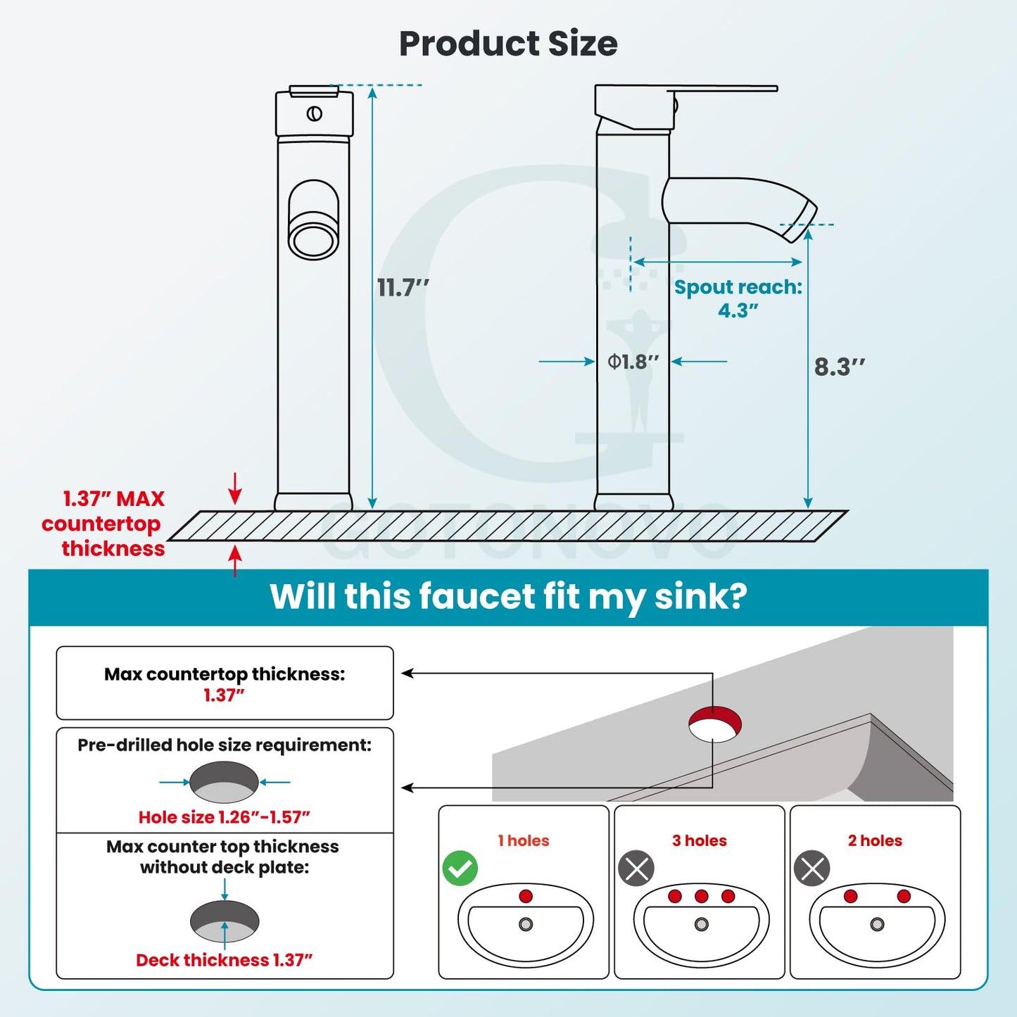 gotonovo Vessel Sink Faucet Modern One Hole Bathroom Faucet Deck Mount Lavatory Vanity Single Handle Mixer Tap with Water Supply Hose and ABS Pop Up Drain Matte Black