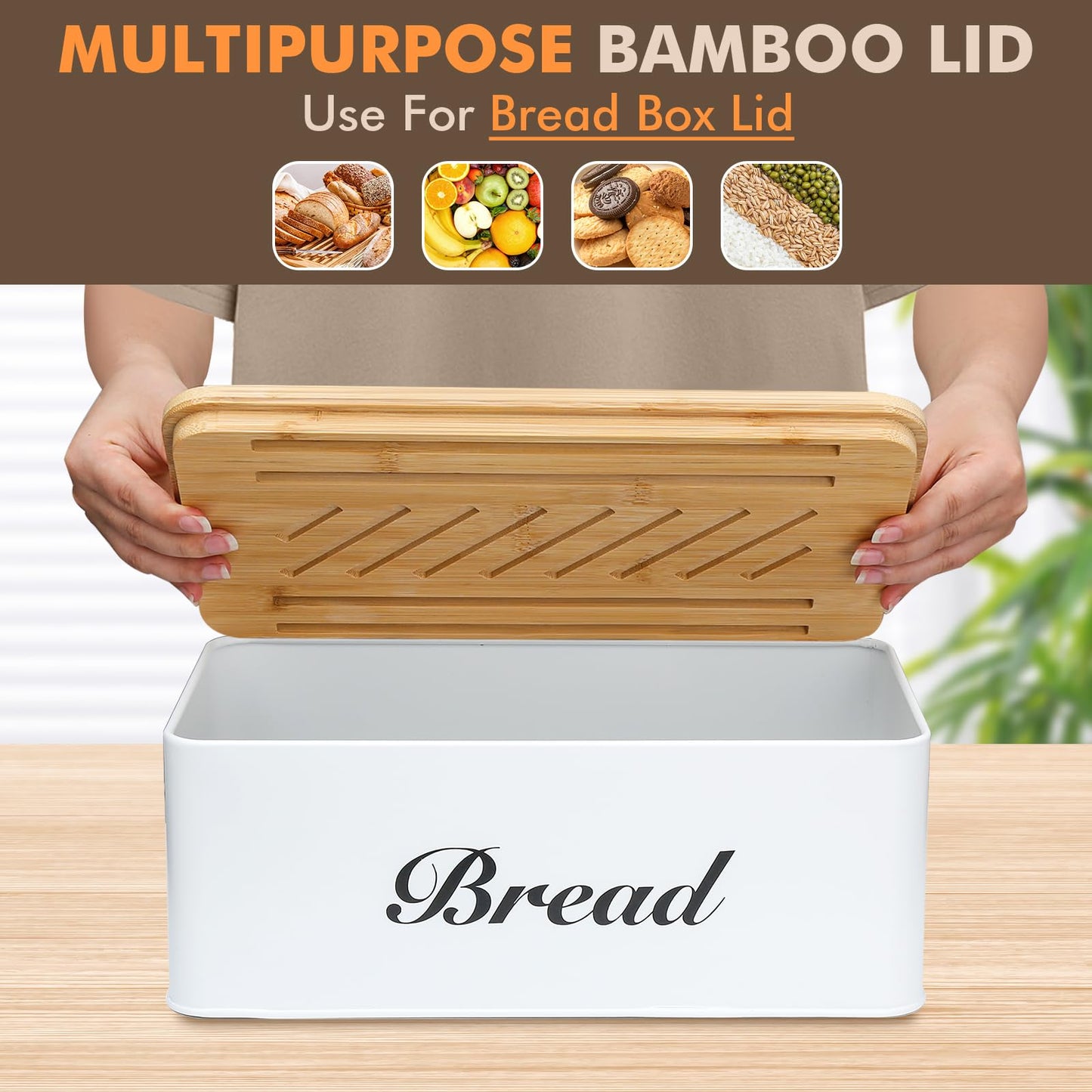 RYTOXILO Bread Slicer for Homemade Bread with Box, White Bread Storage for Kitchen Countertop with 3 in 1 Bamboo Lid, Bread Loaf Slicers Machine with Slicing Guide for Sandwich, Sourdough