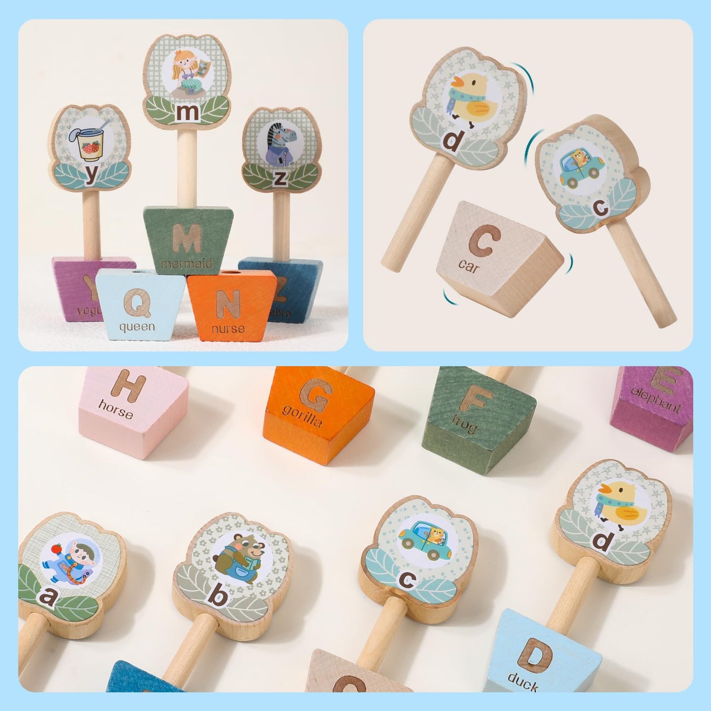 Montessori ABC Learning Toys for Kids, Wooden Matching Games for Toddlers 3-5 - Letter & Flower Matching Alphabet Puzzles with Storage Bag, Fine Motor Skills Toys Gift for Girls Boys 3+ Years Old
