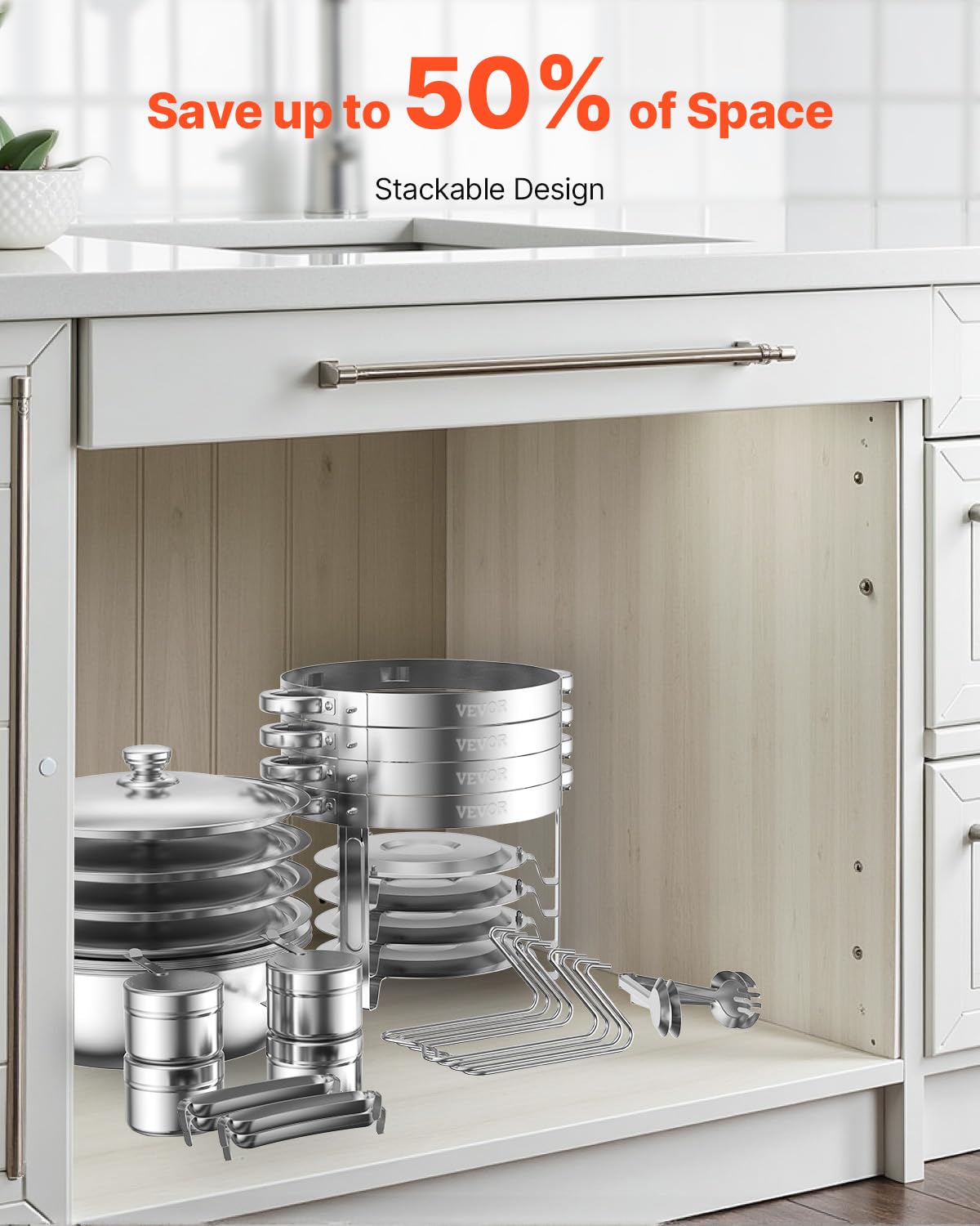 VEVOR Chafing Dish Buffet Set,5 Qt 2 Pack,Stainless Steel Chafer with 2 Full Size Pan,Round Catering Warmer Server with Glass Lid Water Pan Folding Stand Fuel Holder, for Wedding Party Banquet, Silver