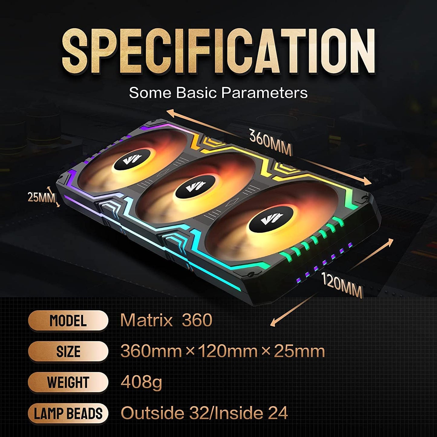 Asiahorse Matrix-Black 56 Addressable LEDs RGB Fans, 360MM All-in-One Square Frame Integrated RGB Case Fan with MB Sync/Analog Controller, PWM Control Fan for Computer Case and Liquid Cooling System