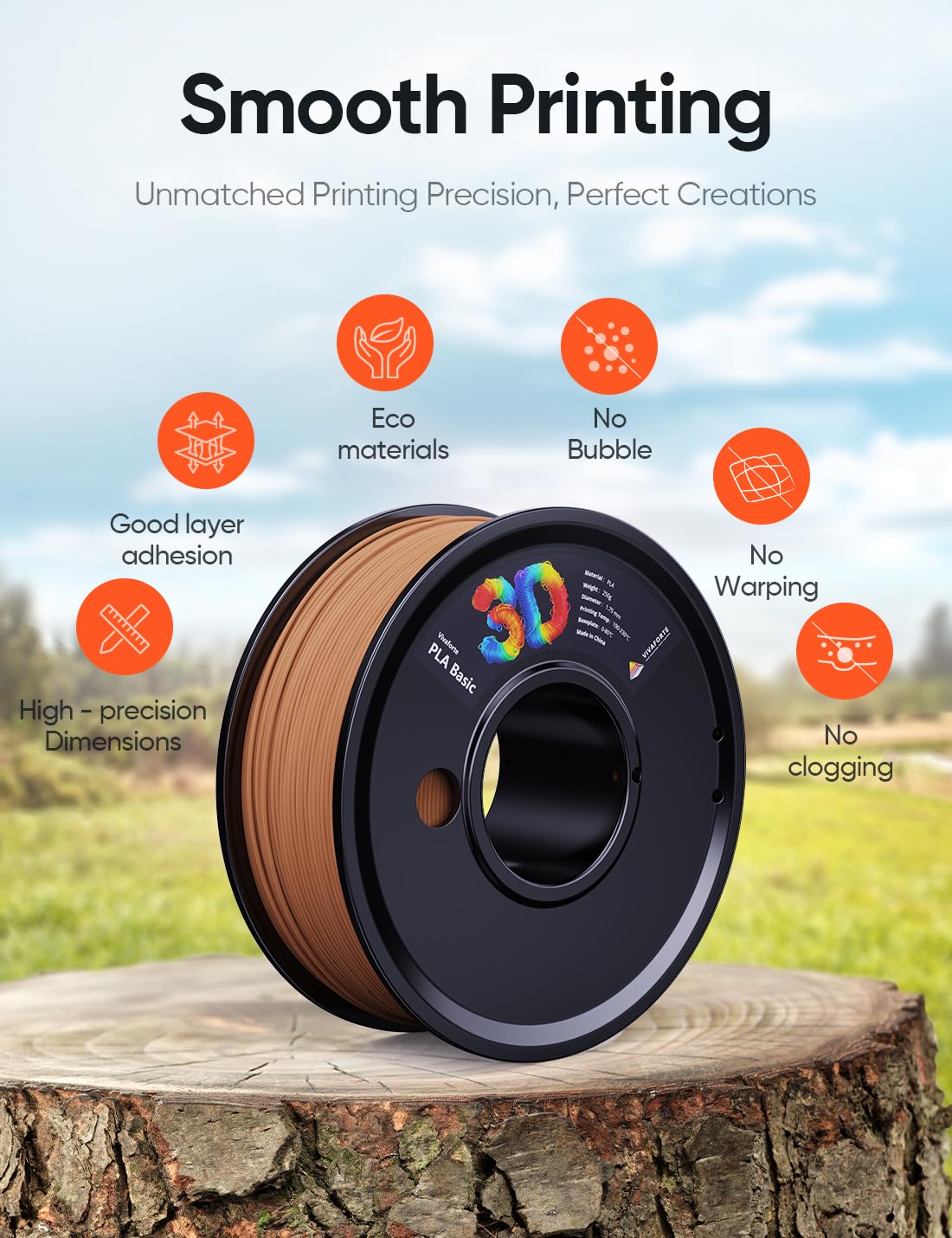 Vivaforte 3D Printer Filament Bundle,Wood PLA Filament Bundle,Wood Filament PLA,PLA Filament 1.75mm,3D Filament,3D Printer Accessories,pla Wood,Fit Most FDM 3D Printers,250g X 4 Pack