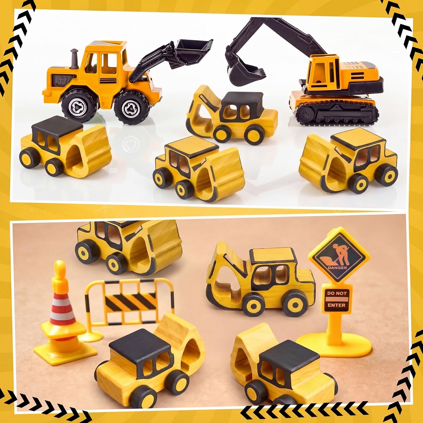 Arrowbash 12 Pieces Construction Crafts Wooden Excavator Truck Crafts Kit DIY Unfinished Wooden Painting Excavator Truck Party Favors for Construction Birthday Party Home Activities Easy Supplies