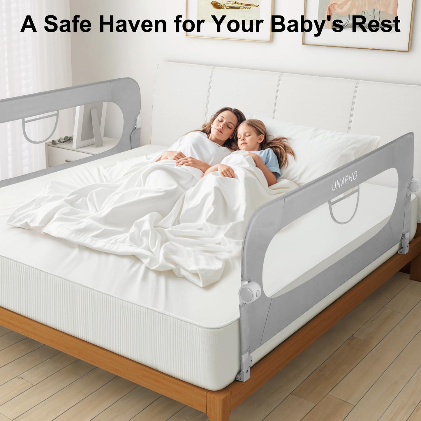 UNAPHO Bed Rail for Toddlers,Swing Down Kids Bed Rails Guard for Twin,Full,Queen,Bunk Size Bed,Extra Tall Child Bed Rail Guard with Reinforced Anchor Safety System,Grey
