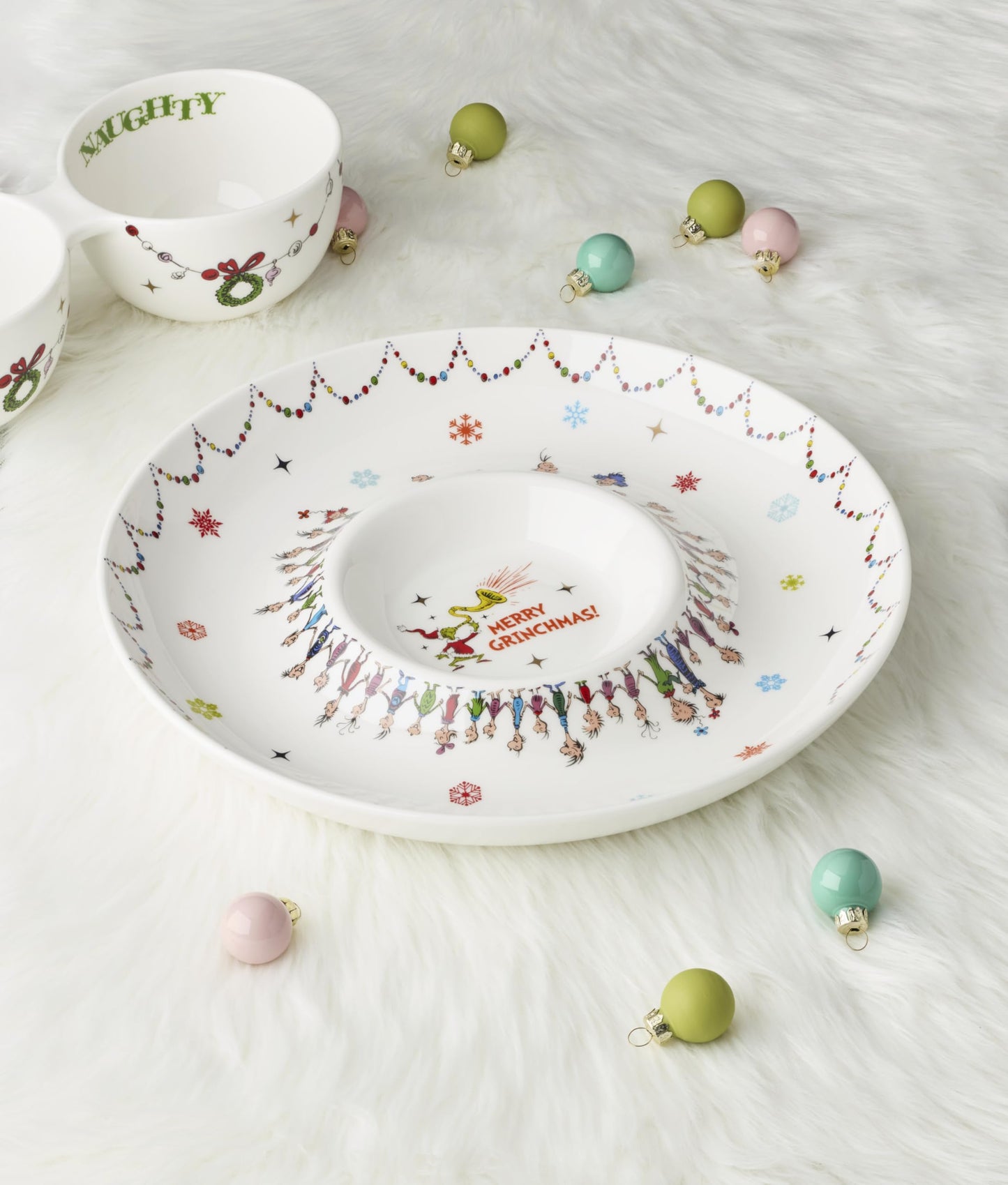 Lenox 898096 Merry Grinchmas Chip & Dip Bowl, Christmas Dishes, Festive Holiday Serveware