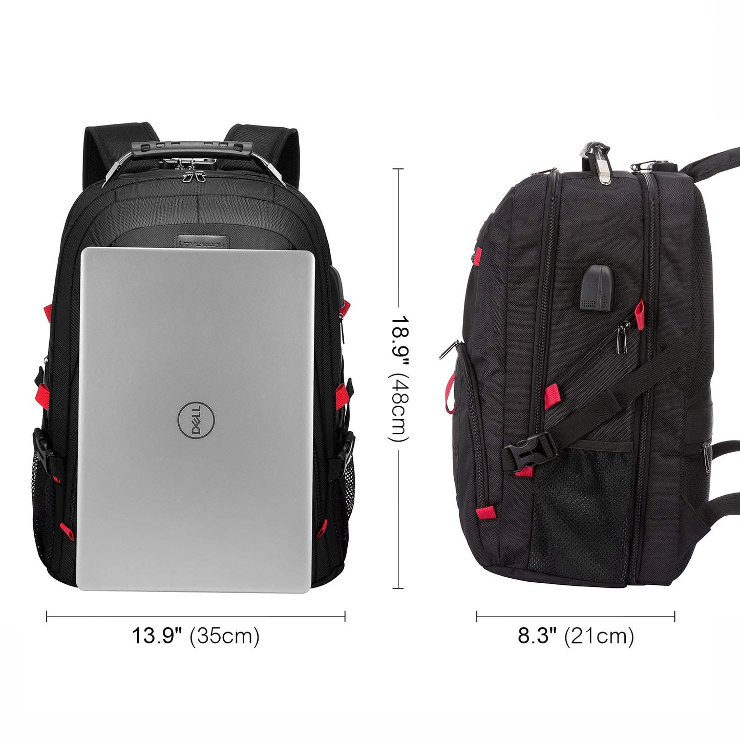 LOVEVOOK Travel Laptop Backpack Waterproof Anti Theft with Lock and USB Charging Port Large Computer Business Backpack for Men Women College (17 inch, Black)