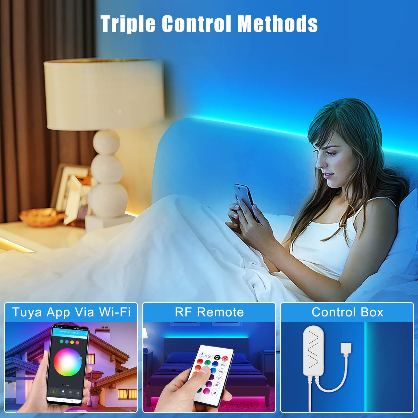Tatazone RGBWW Smart LED Strip Lights, 65.6ft Tunable White 3000K to 6500K+RGB WiFi Led Lights Work with Alexa Google, Music Sync Color Changing Indoor for Kitchen, Room, Cabinet, 2 Roll of 32.8ft