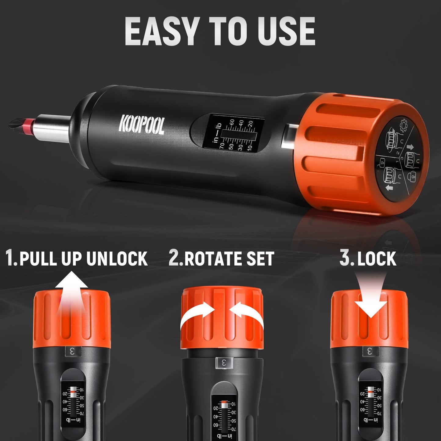46-Piece Torque Screwdriver Set, 1/4 Inch Drive, 10–70 Inch-Pounds, for Gunsmiths, Scope Mounting,Electronics & Bikes, Includes 40 S2 Bits & 5 CR-V Nut Drivers (Standard Orange)