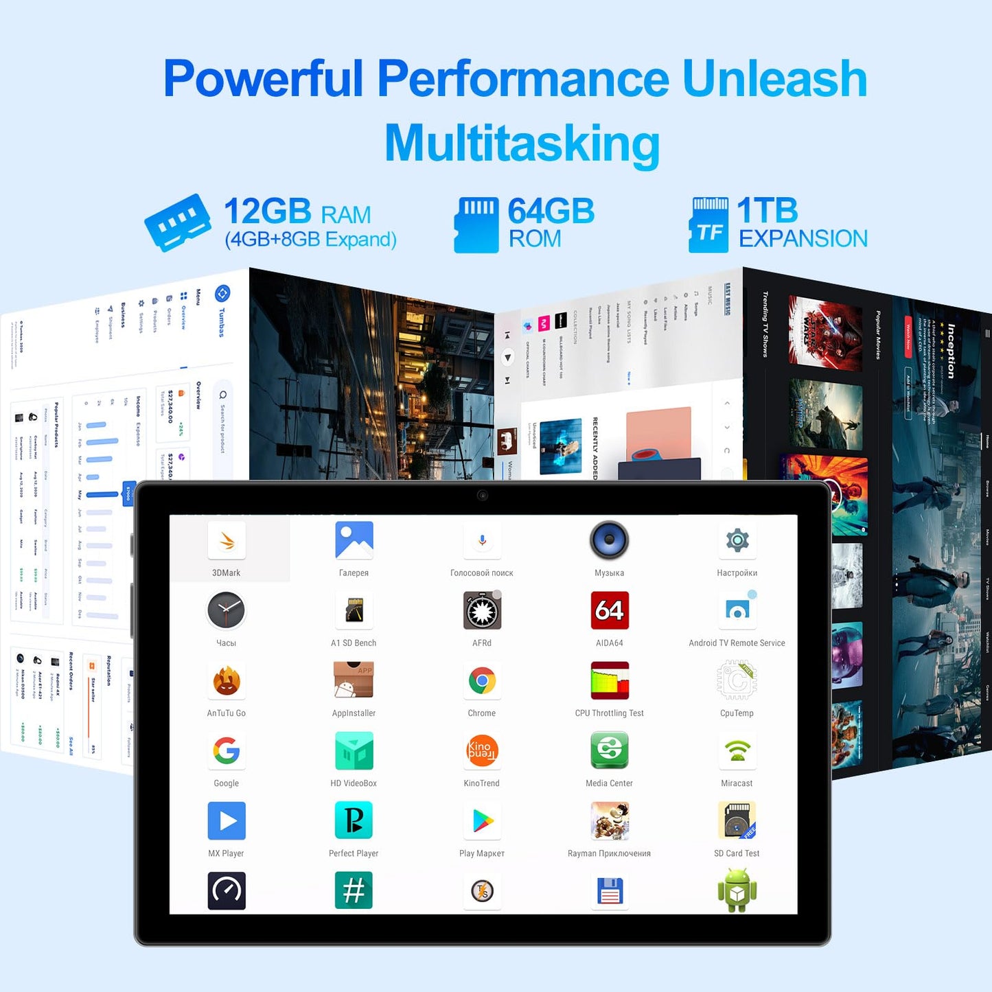 ATMPC Tablet 10 inch Android 14 Tablet with Octa Core Processor 12GB RAM 128GB ROM 1TB Expandable 1280x800 IPS Touchscreen, 6000mAh Battery, WiFi 6, BT 5.4, Dual Camera (Sliver)