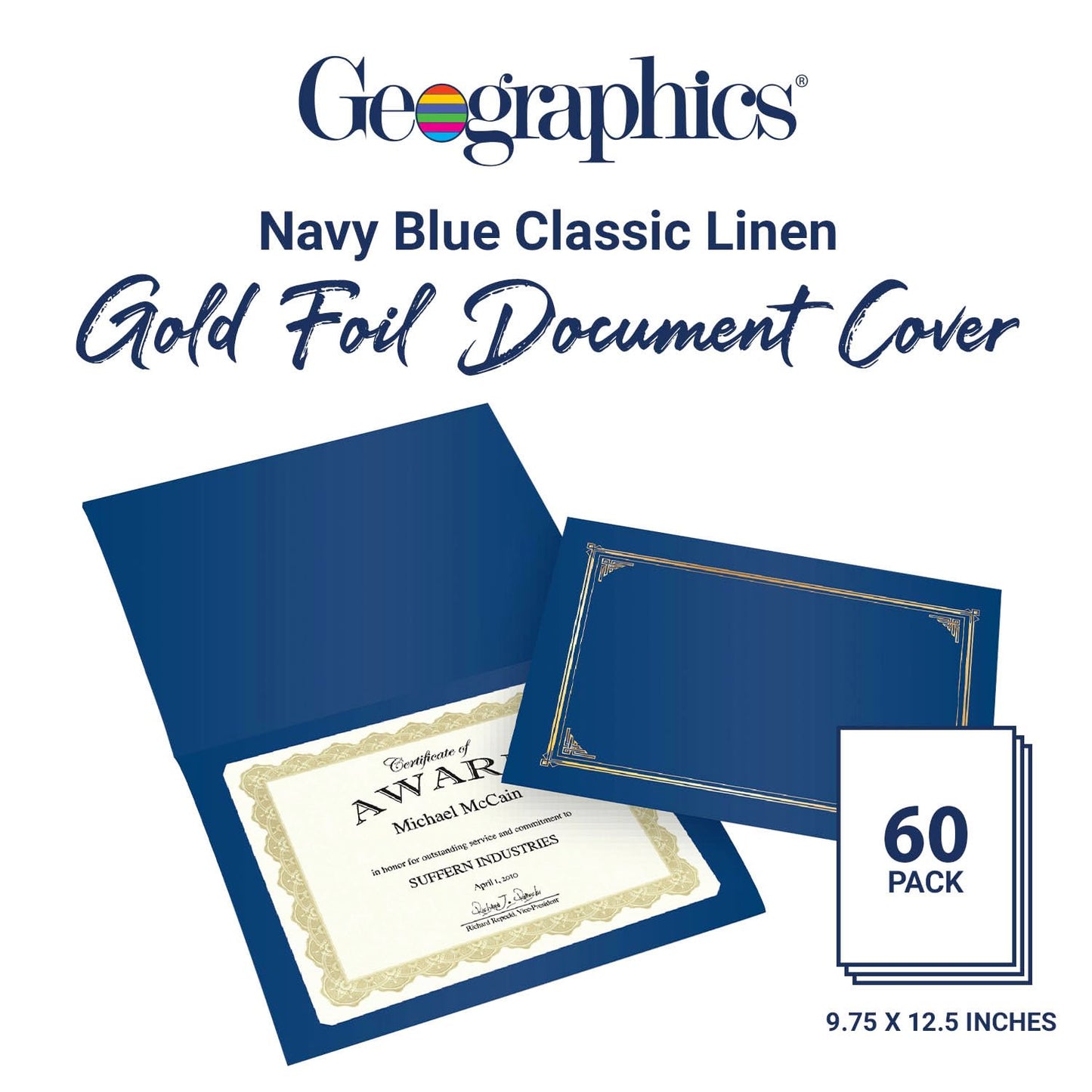 Geographics Classic Linen Document Covers 12.5” x 9.75” Navy Blue 60 Pack - Certificate Holders, Diploma Holder, Frame Documents - Premium Linen Texture for Professional Presentation