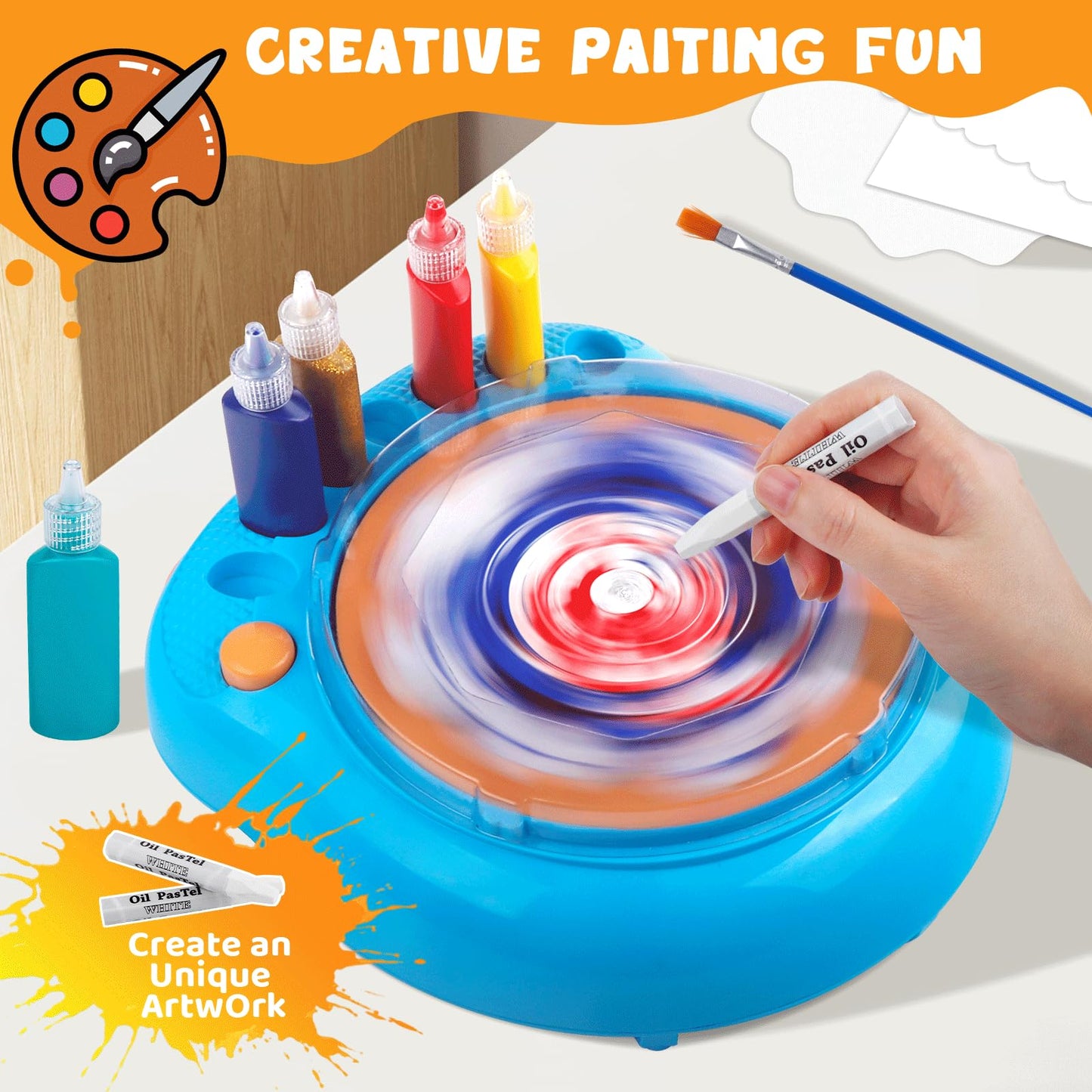 Paint Spin Art Machine Kit for Kids, Arts & Crafts Painting Spinner Toys Kits Sets for Boys & Girls Ages 6 7 8 9 Year Old (Blue)