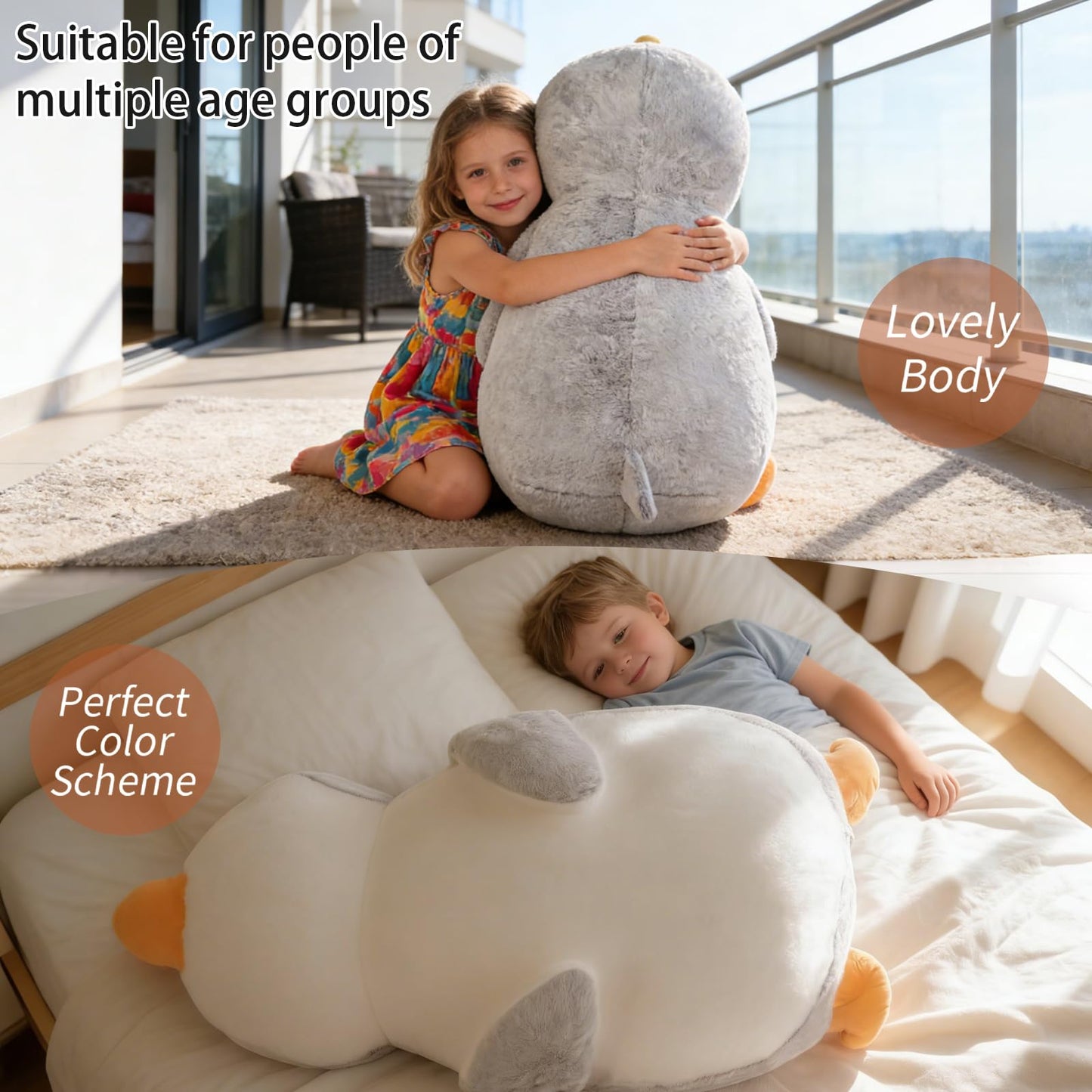 ZBLX Giant Penguin Stuffed Animal, 35 inch Big Penguin Stuffed Animal, Large Cute Penguin Plush for Kids Boys Girls Birthday Gifts (Penguin)