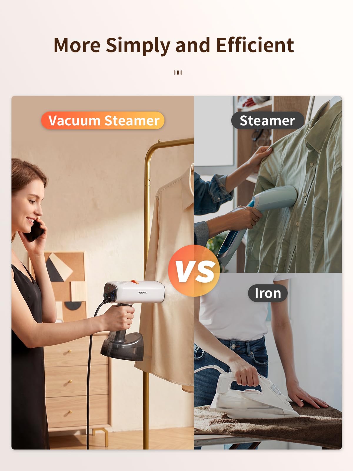 Reemix Vacuum Steamer for Clothes, 4500Pa Suction Handheld Clothes Steamer with 3 Adjustable Suction/Steam Levels, LED Display, 440ML Detachable Tank for More Clothes