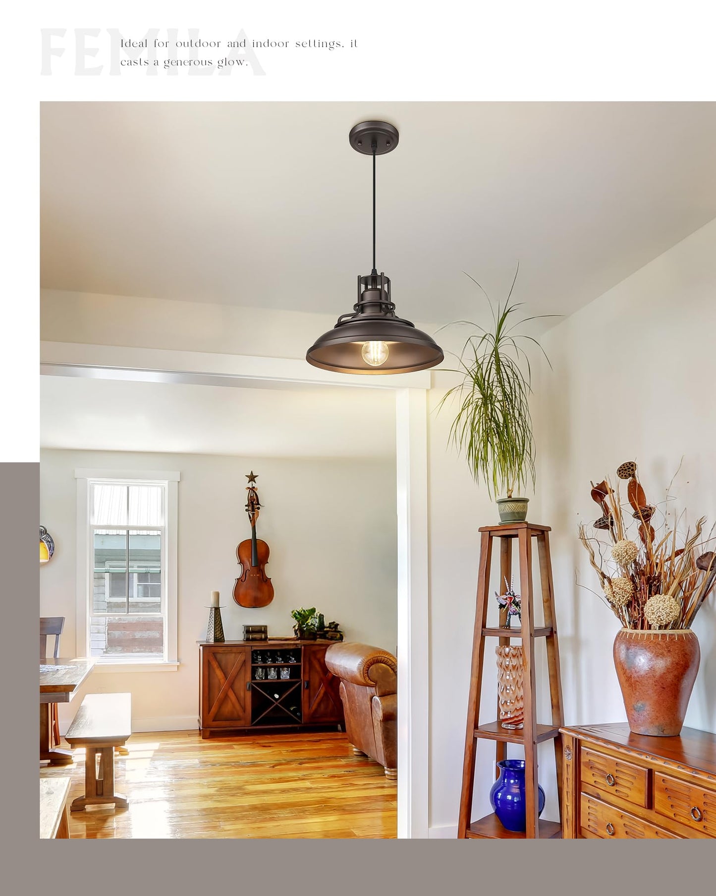 FEMILA Farmhouse Pendant Light,12" Barn Vintage Hanging Light Fixture for Kitchen Island, Adjustable Height,Oil Rubbed Bronze Finish, 4FY15-MP ORB