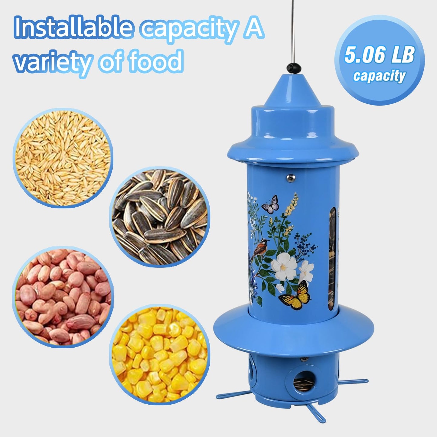 Pitoutfir Squirrel Proof Bird Feeders, Long Lasting Bird Feeder for Outdoors, Reliable and Rust Resistant Metal Station for Prevents Squirrels from Stealing Food,5LB Large Capacity (Blue Bird Feeder)