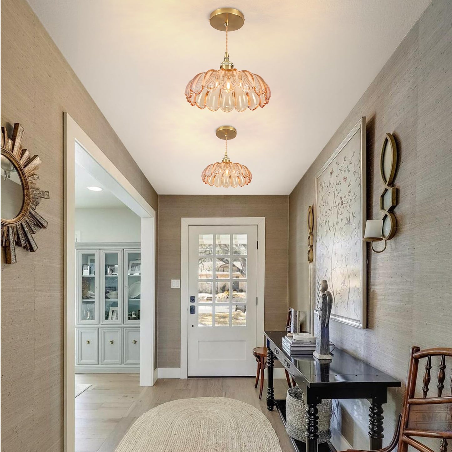 Loiogohot Battery Operated Pendant Light,Vintage Light Fixtures 2500mAh 9.8in RGB Light Bulb with Remote Control Wireless Adjustable Rechargeable Chandelier for Kitchen Island Hallway 1Light