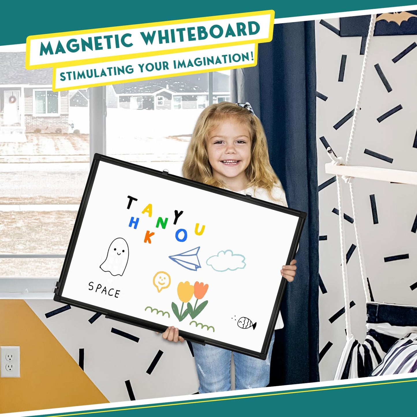 QUEENLINK Double Sided Magnetic White Board，36"x24" Dry Erase Whiteboard for Wall with Black Aluminum Frame Presentation Board for School, Office and Home