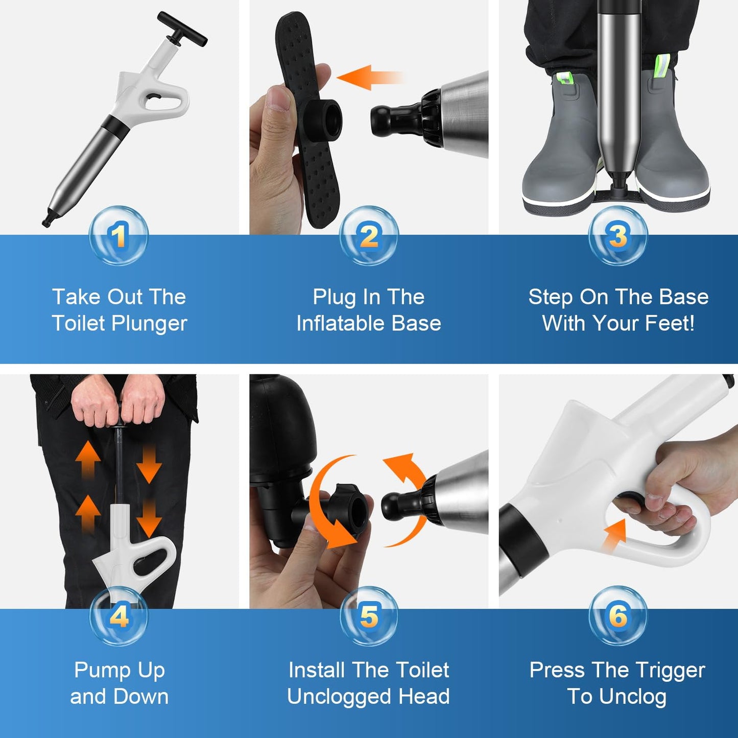 Mieaoll Toilet Plunger,High Pressure Toilet Plunger Heavy Duty,Toilet Auger Air Drain Blaster with Pressure Gauge,Toilet Unclogger for Bathroom and Plumbing Clogs