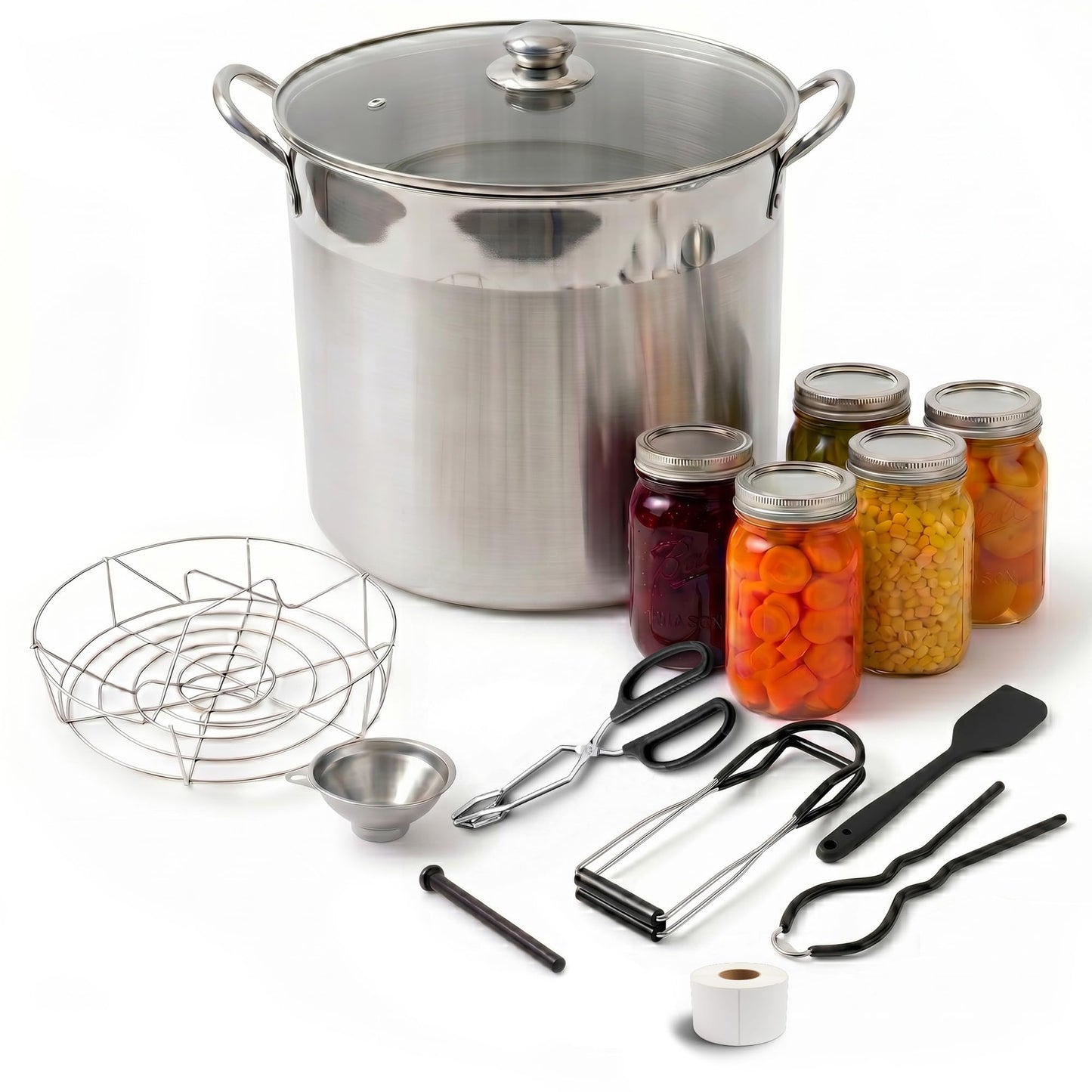GasOne Canning Pot with Canning Supplies, Lid, Funnel, Jar Tongs, Magnetic Lid Lifter, Bottle Opener – Stainless Steel Canner with Riveted Handles, Induction Ready Tri-Ply Bottom