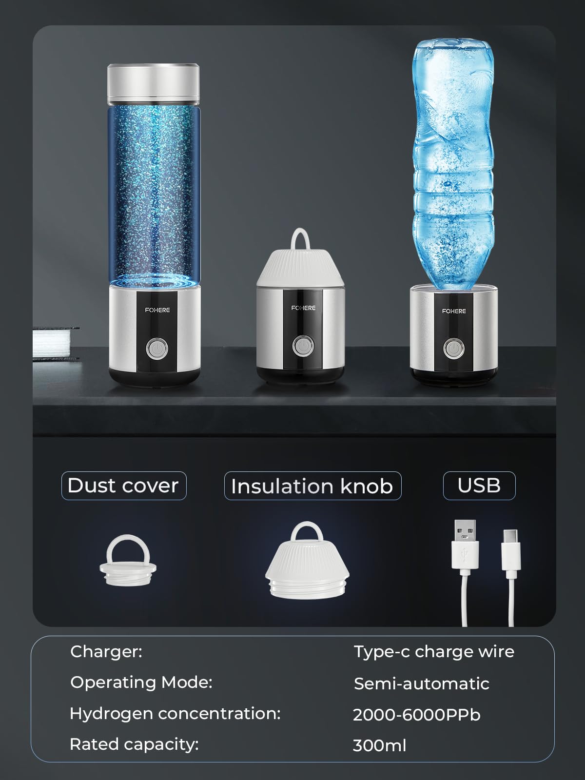 Hydrogen Water Bottle Generator 【Hang & Go Portable】| Hydroh Hydrogen Water Bottle with SPE/PEM Technology, Leak-Proof Seal, Water Ionizer Machine for Home, Hike, Sports, Travel, Office