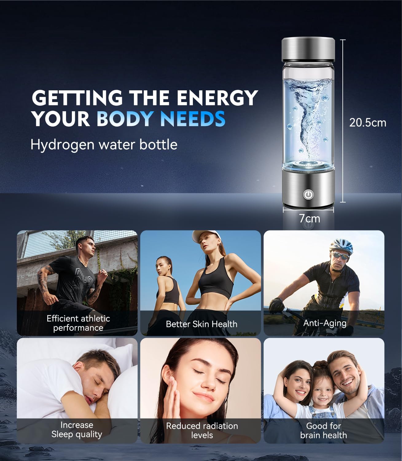 New Upgrade Hydrogen Water Bottle Generator【Industry TOP - 24-Hour Hydrogen Lock】【NO.1 Double Hydrogen Content】| 0 Chlorine & 0 Ozone | 100% Leak-Proof Seal, Sports Hydrogen Water Bottle for Gym