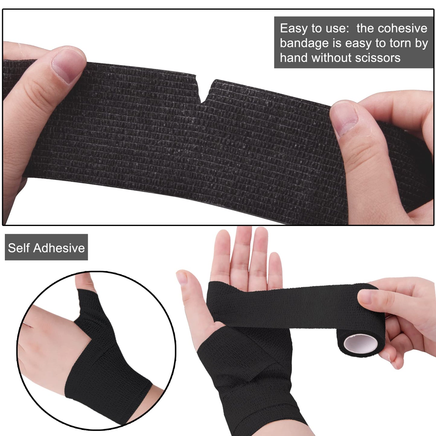 BQTQ 72 Rolls Self Adhesive Bandage Wrap 2 Inch Self Adherent Wrap Black Bandage Tape Self Stick Bandages Wrap Stretch Bandage for Wrist Ankle Swelling Sprains