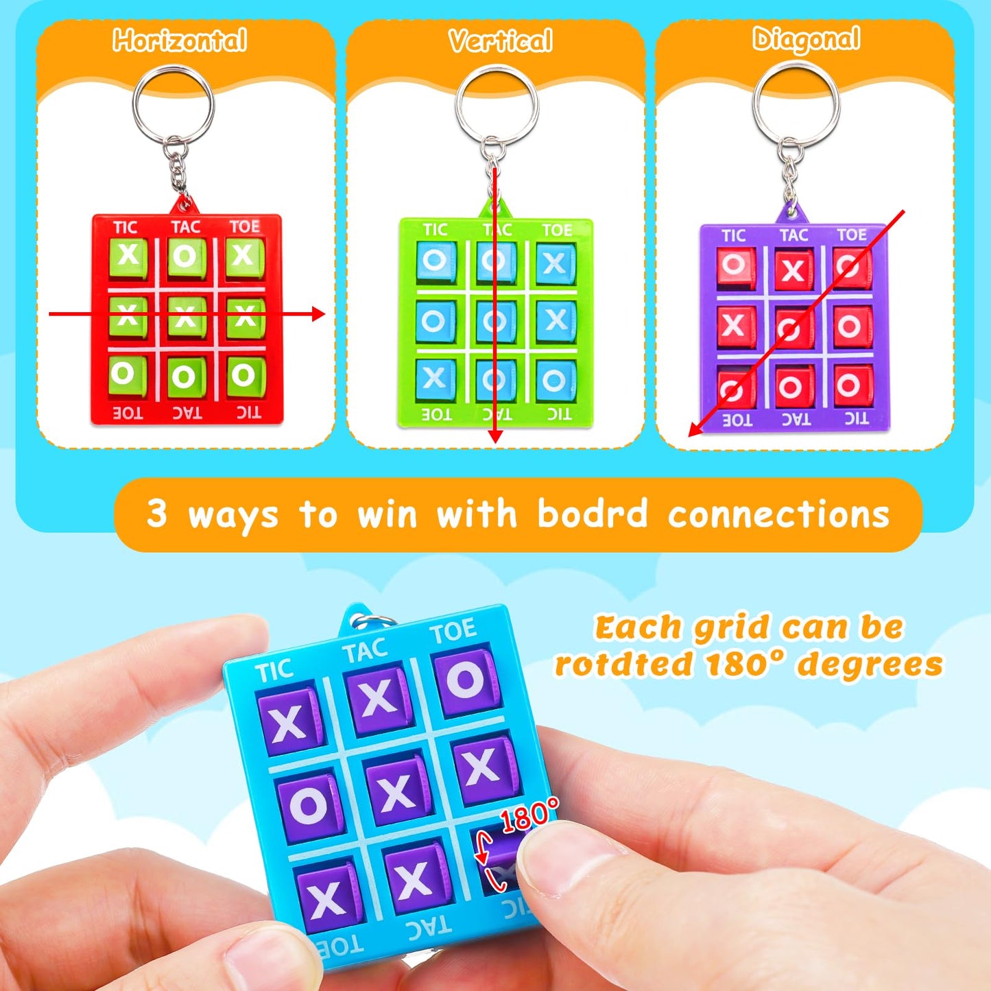 32 Pcs Tic Tac Toe Game Keychains Party Favor for Kids 4-8 8-12 Goodie Bags Stuffers Boys Girls Teen Birthday Return Gifts School Classroom Treasure Chest Carnival Prize Box Toys Pinata Fillers Bulk