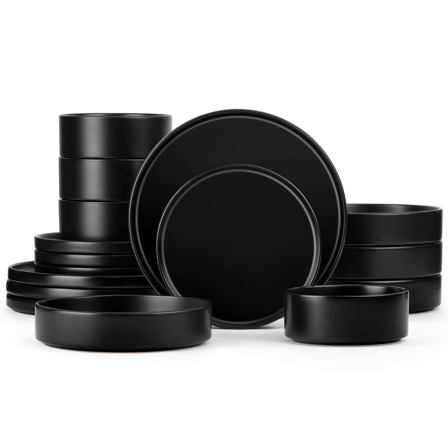 Herogo Dinnerware Sets with Pasta Bowls for 4, 16 Piece Dinner Salad Plates and Cereal Serving Bowls, Stoneware Dishes Dinner Ware for Home Kitchen, Chip & Scratch Resistant, Matte Black